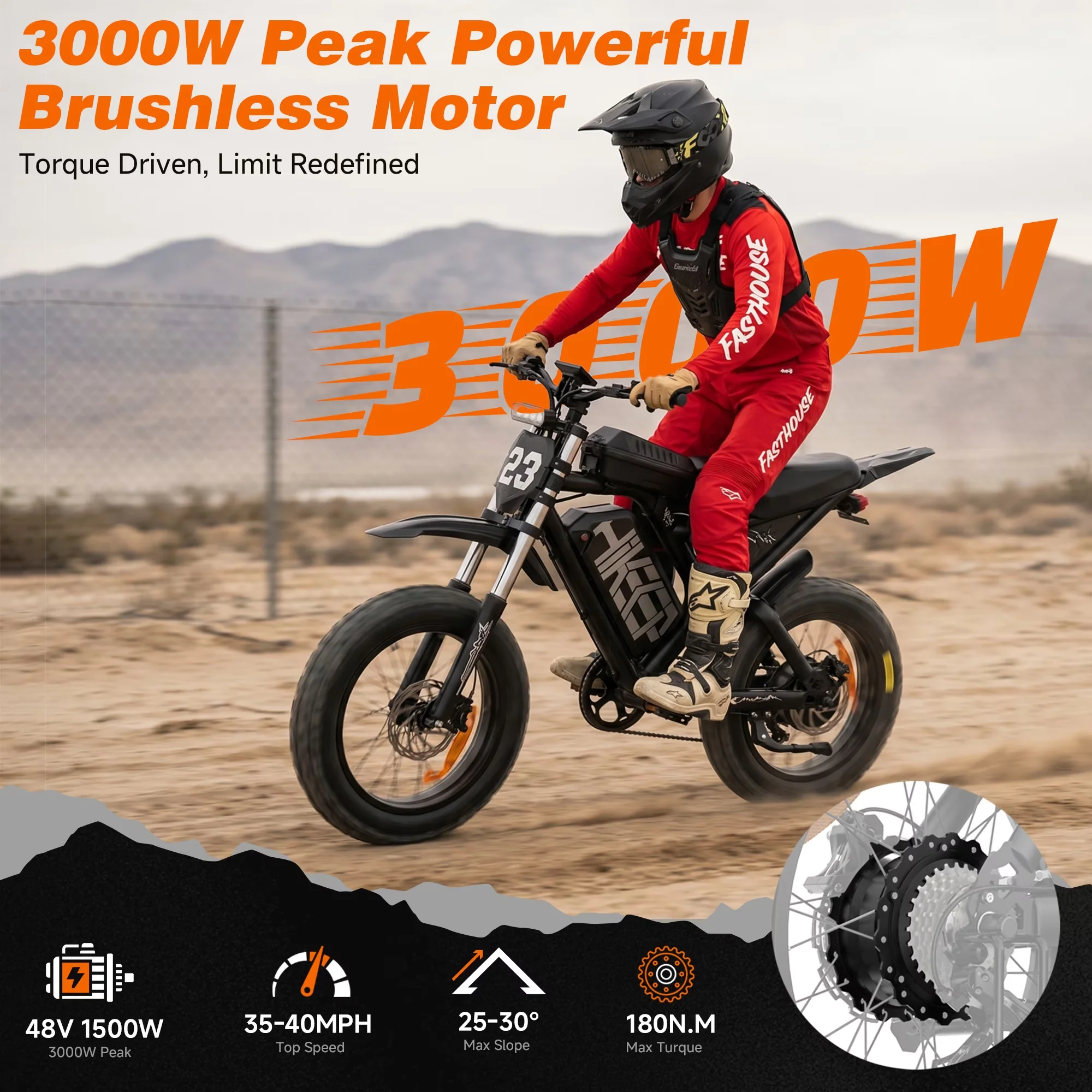Electric Bike Classic with 1500W, 52V, Adjustable Speed - Brown - Built to Last Model B8FF91