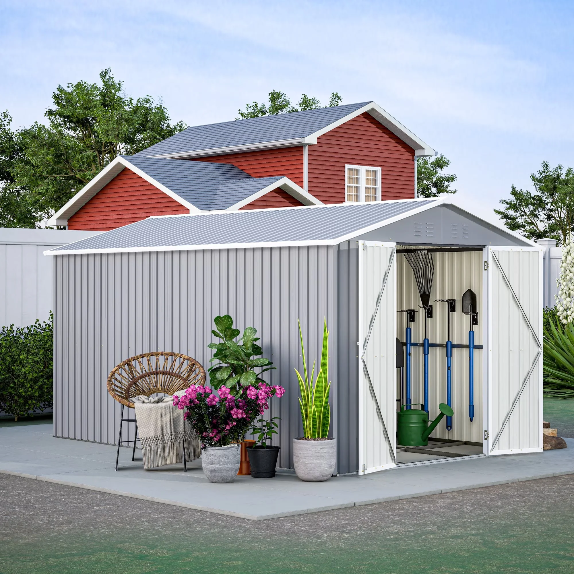 Classic Shed with Rust Resistant, Rot Resistant, 8' x 12' Outdoor Storage - Gray Metal Model AB6201