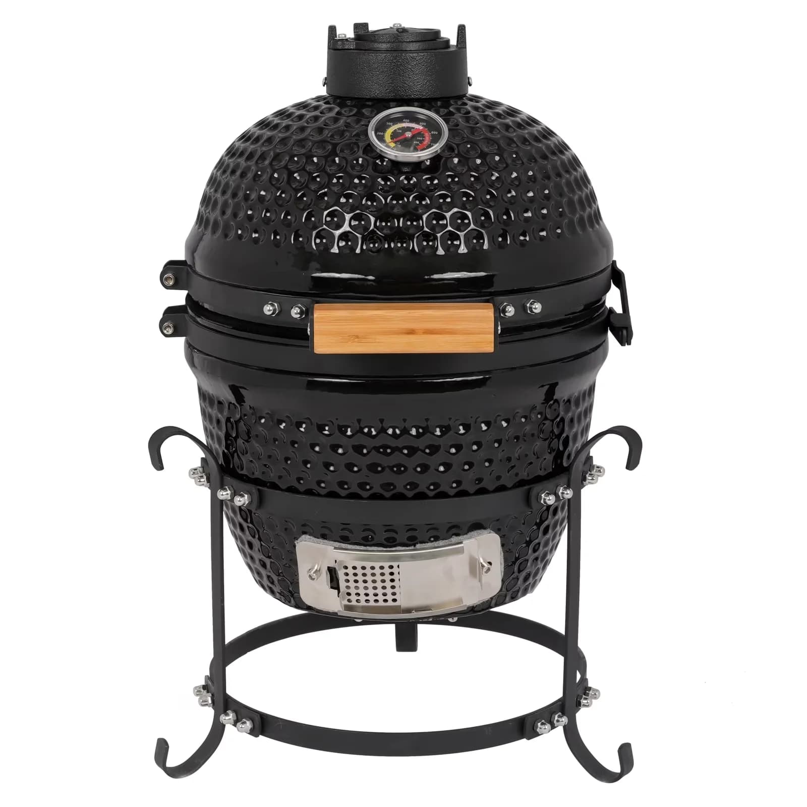 Premium Smoker with 13in Round Ceramic Charcoal Grill, Item Weight: 46pounds, Cooking Grid: 10.43 inch - Ceramic Black Model 0332AA