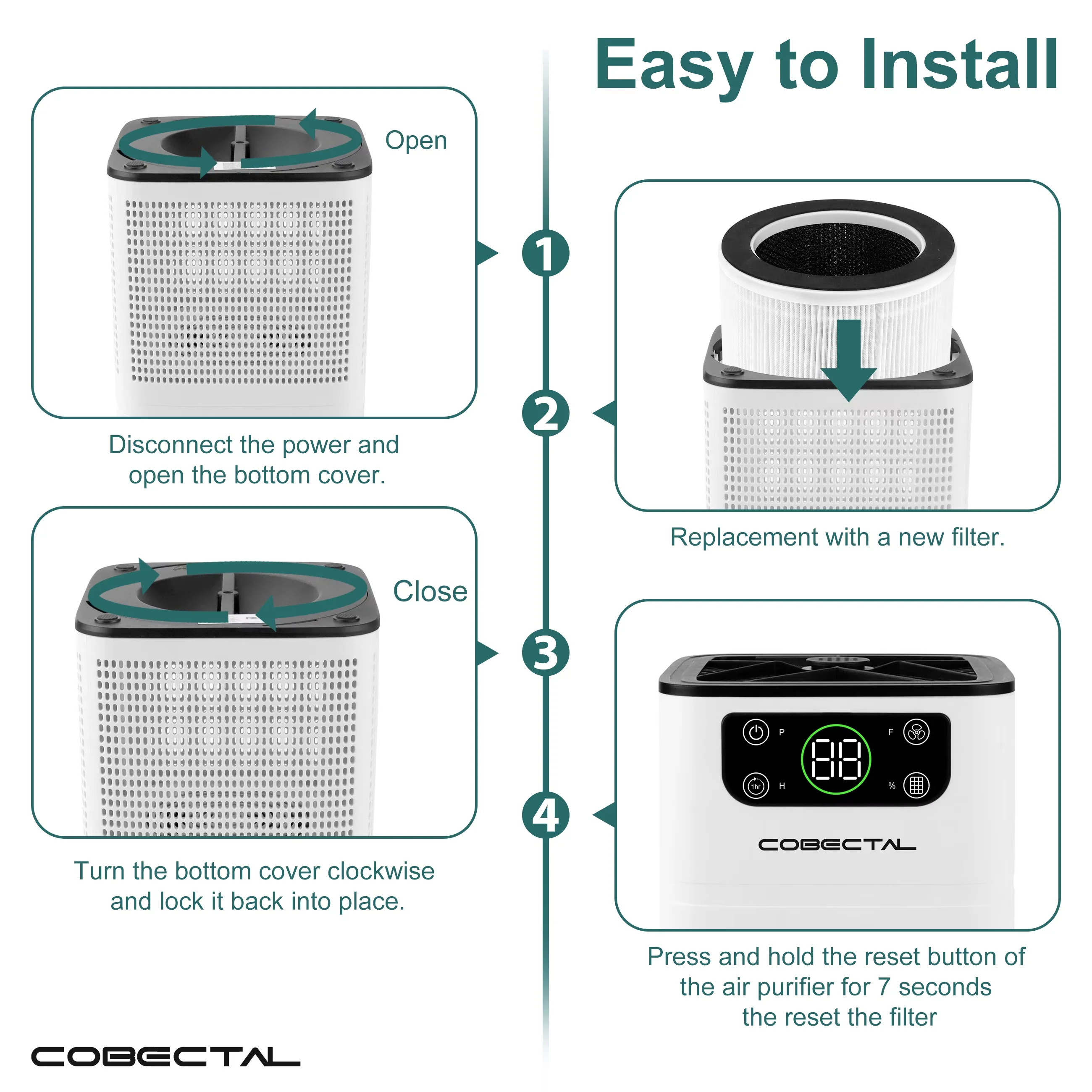 Air Purifier Premium with Variable Speed, Filter Change Indicator - White Model C61F64