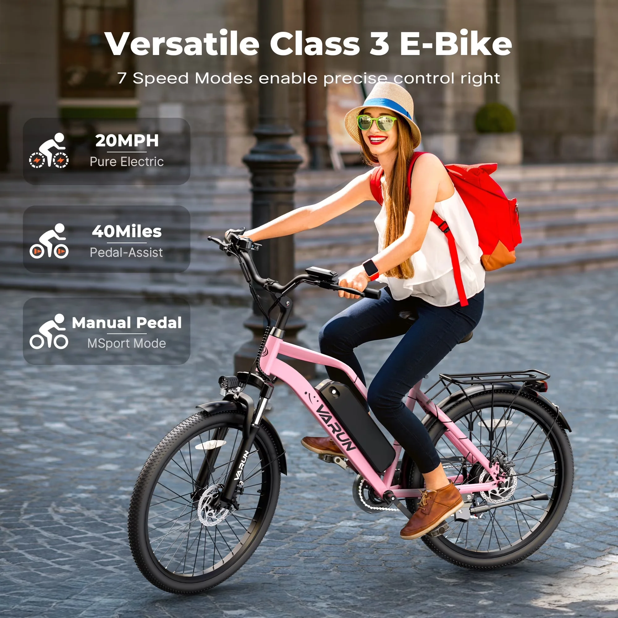 Electric Bike Versatile with Battery, 750W, 48V - Pink - Space-Saving Design Model E1155A
