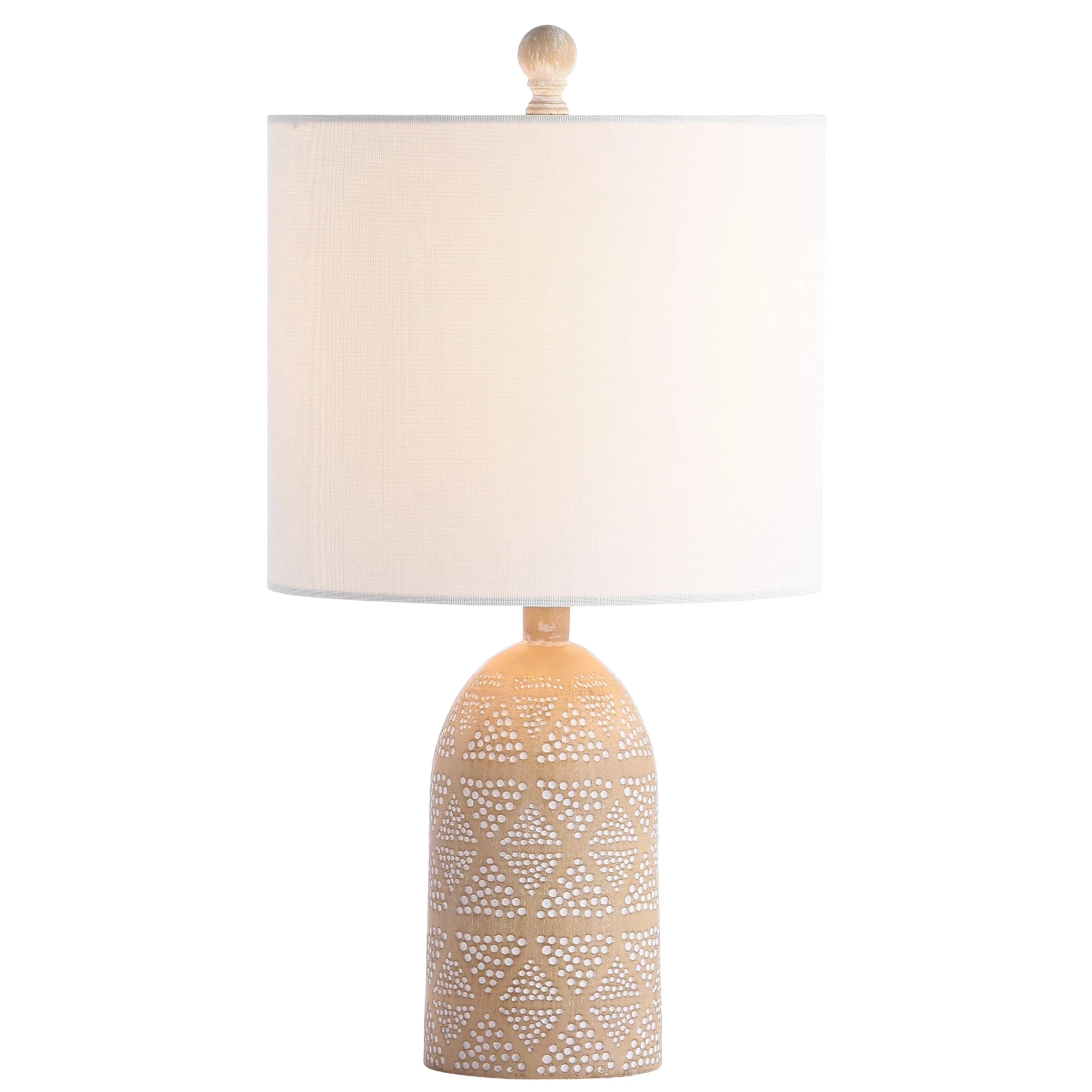 Stylish Table Lamp with LED, Energy Efficient, Nava Polka Dot Engraved 18.5 in. H - Brown Resin Model C984DA