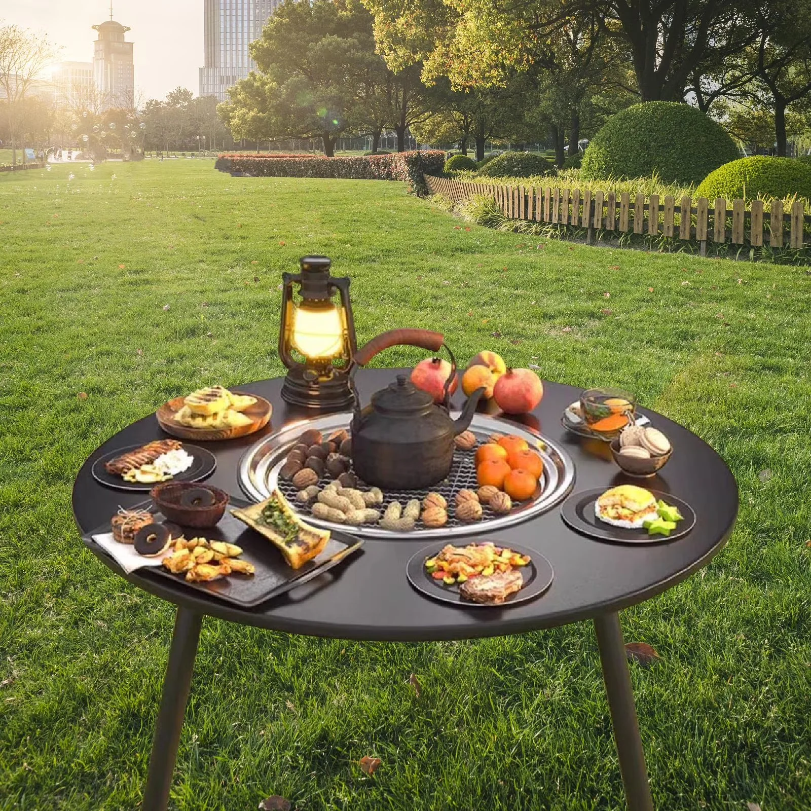 Essential Charcoal Grill with Portable - Black Wood And Steel Iron Barbecue Model 349D2E