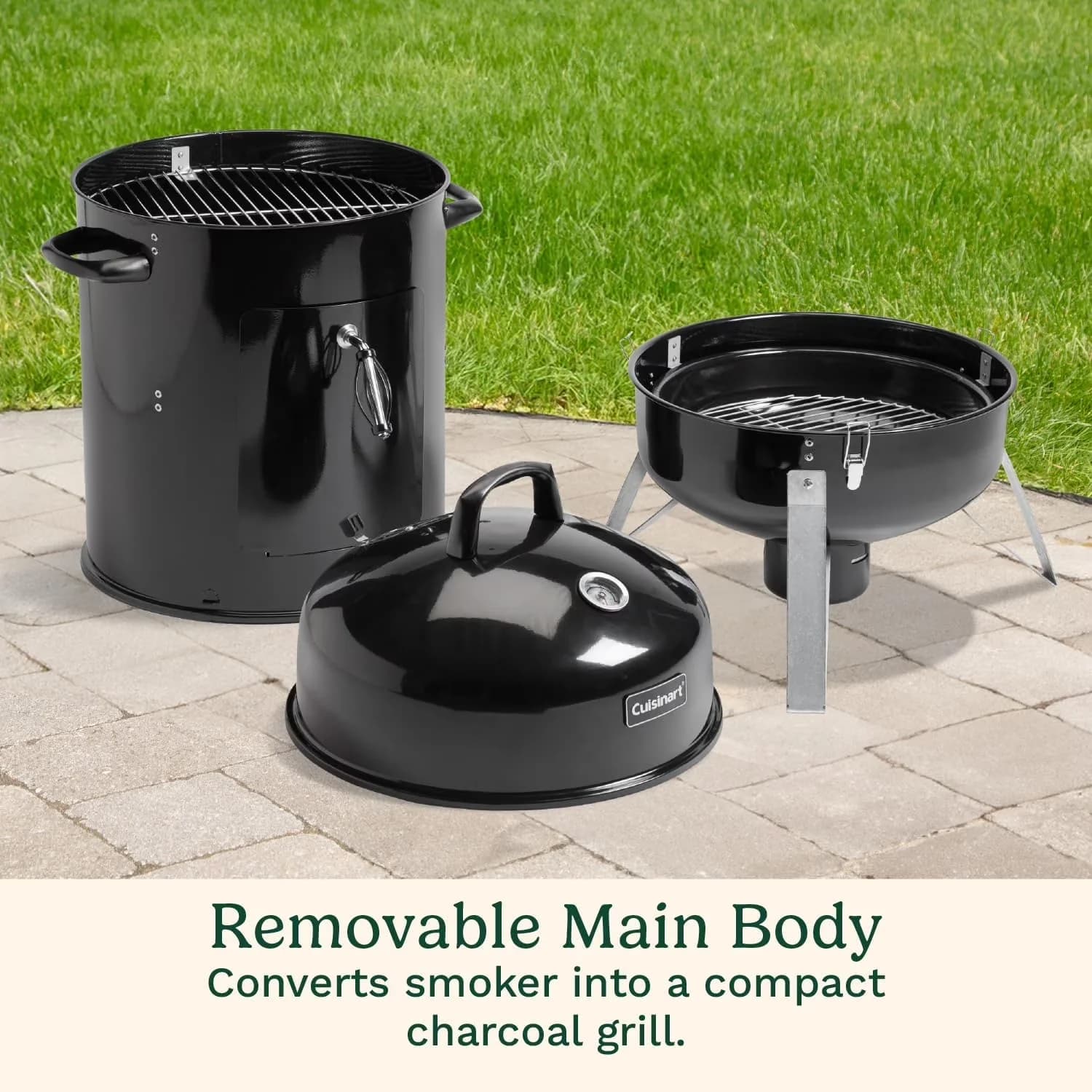 Smoker Modern with Locking Lid, Vertical 18" Charcoal Grill - Black Steel Model 65A569