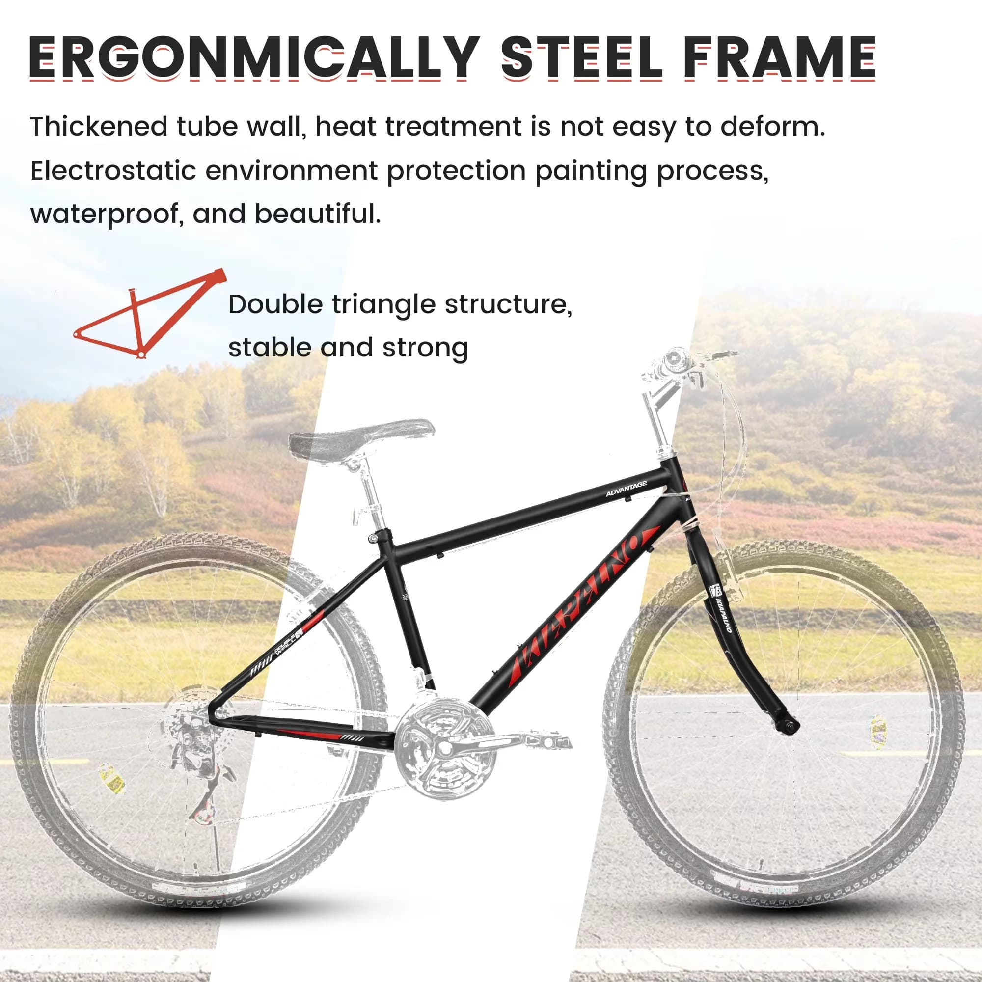 Durable Mountain Bike with Lightweight, Age Range (Description) : 10+ Years Old, Frame Material: Alloy Steel - Black Model 85B0FB