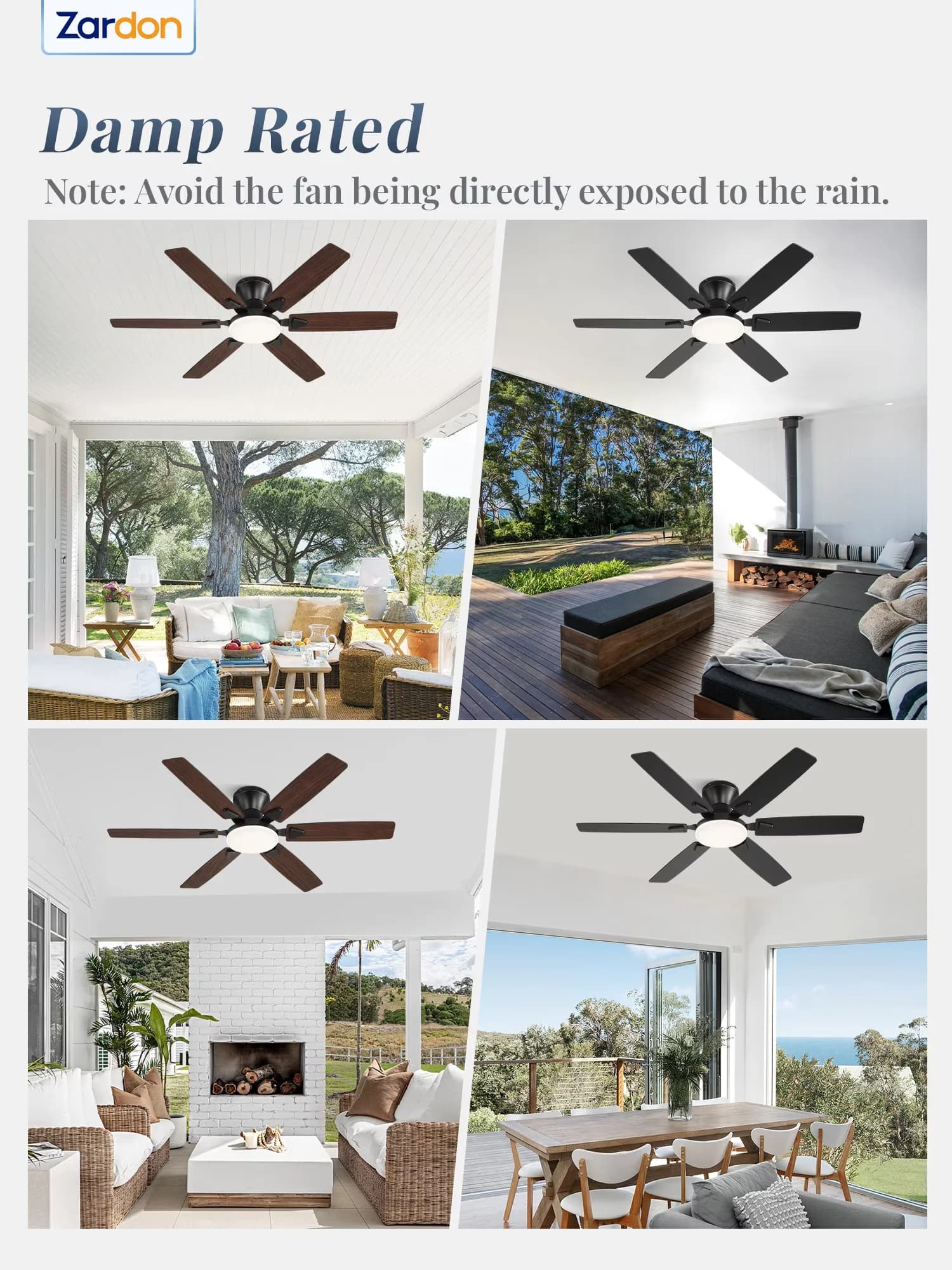Ceiling Fan Classic with LED, Modern, 52in - Black - Space-Saving Design Model 921DB5