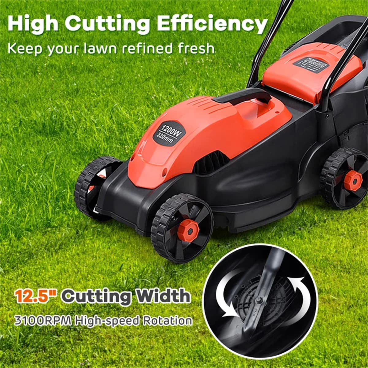 Innovative Push Mower with Adjustable Cutting Height, 13" Electric Lawn for Garden - Model 6C27ED