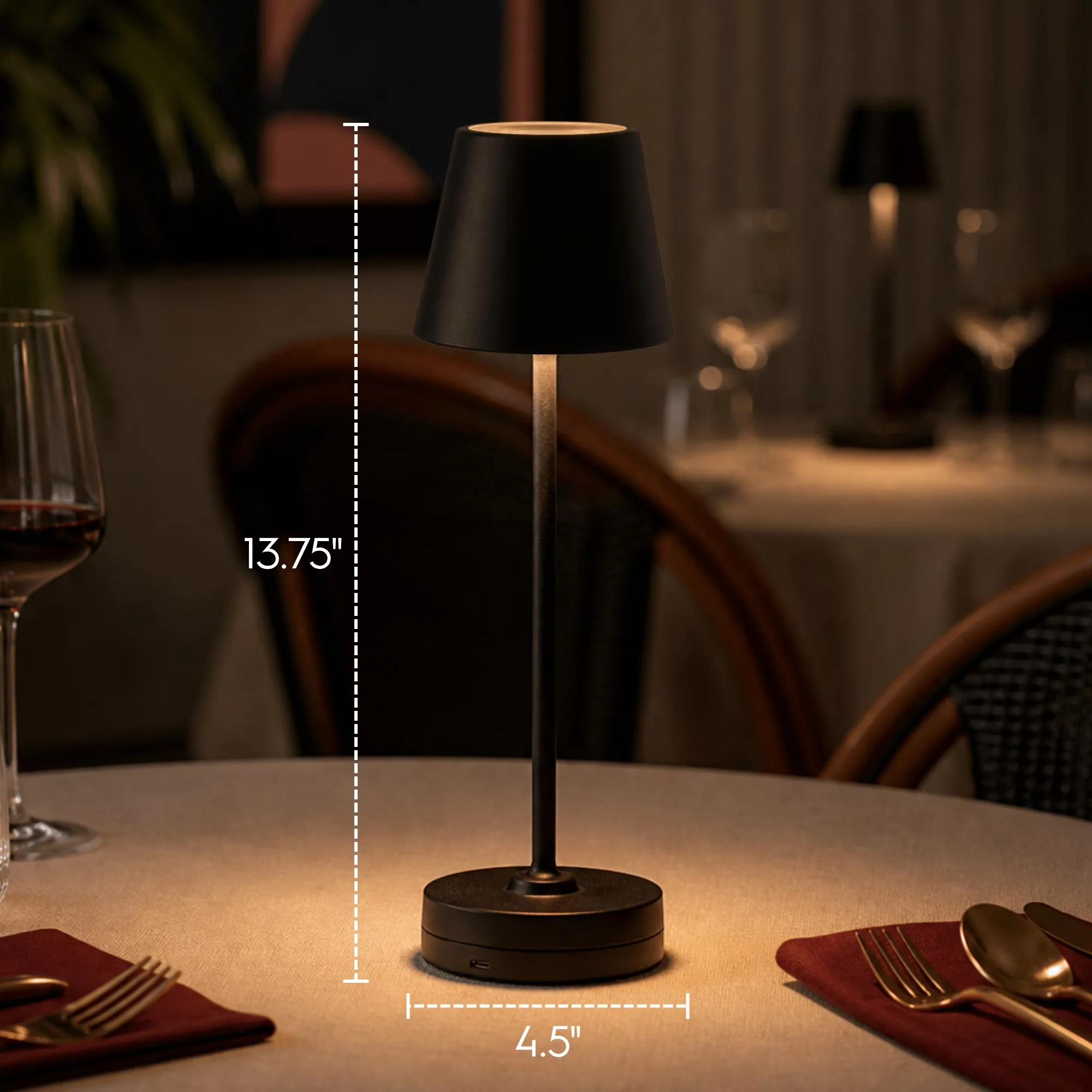 Reliable Lamp with LED, Battery, Mid-Century - Black Metal Base, Shade And Pole, Plastic Charge Base Model 49B6F3