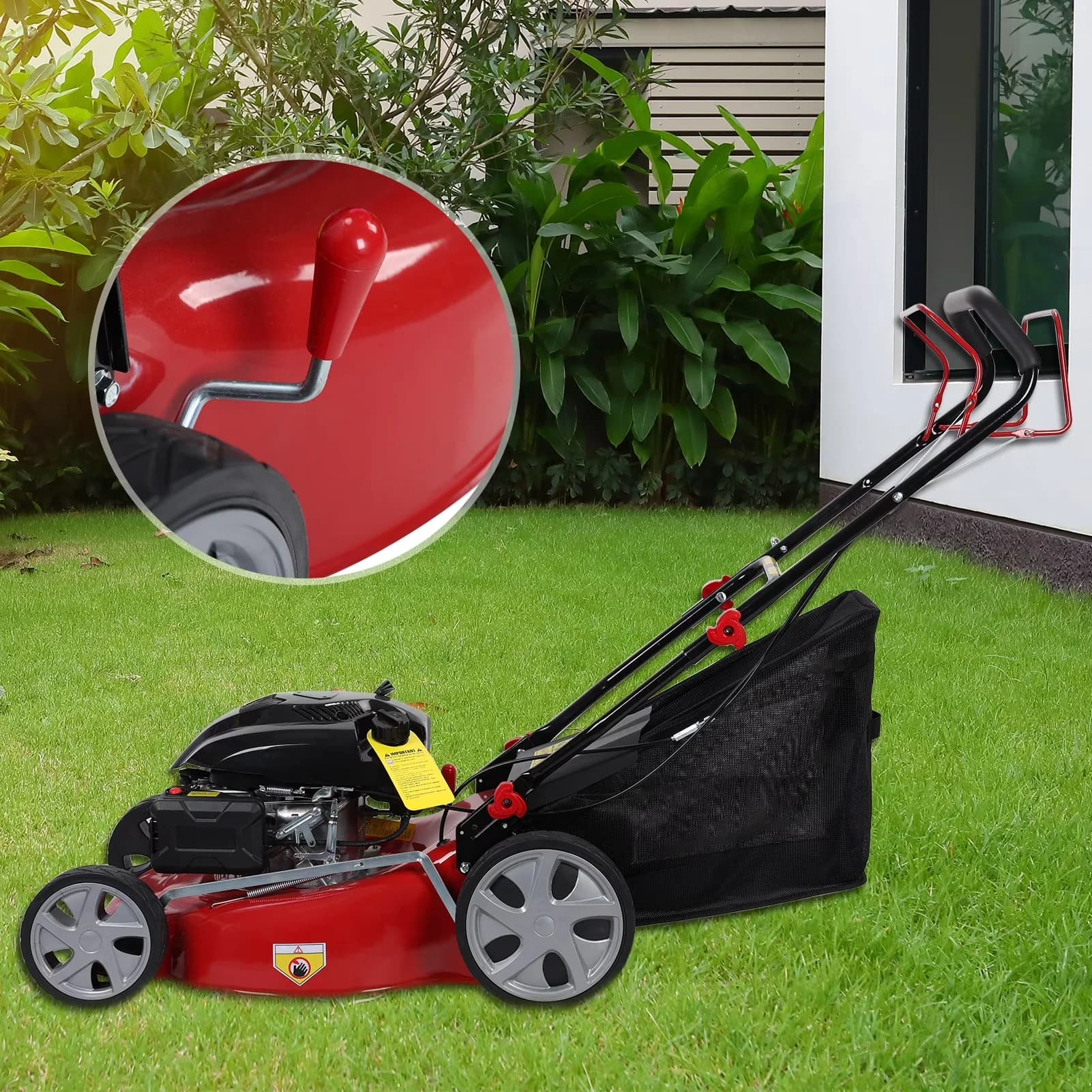 Classic Push Mower with Folding Handle, Self Propelled Lawn, Bagging - Red Model 32A689