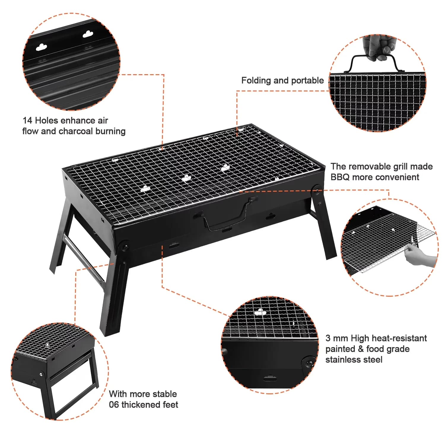 Professional Flat Top Grill with Portable, Foldable, Foldable BBQ - Black Metal Model BA93B6