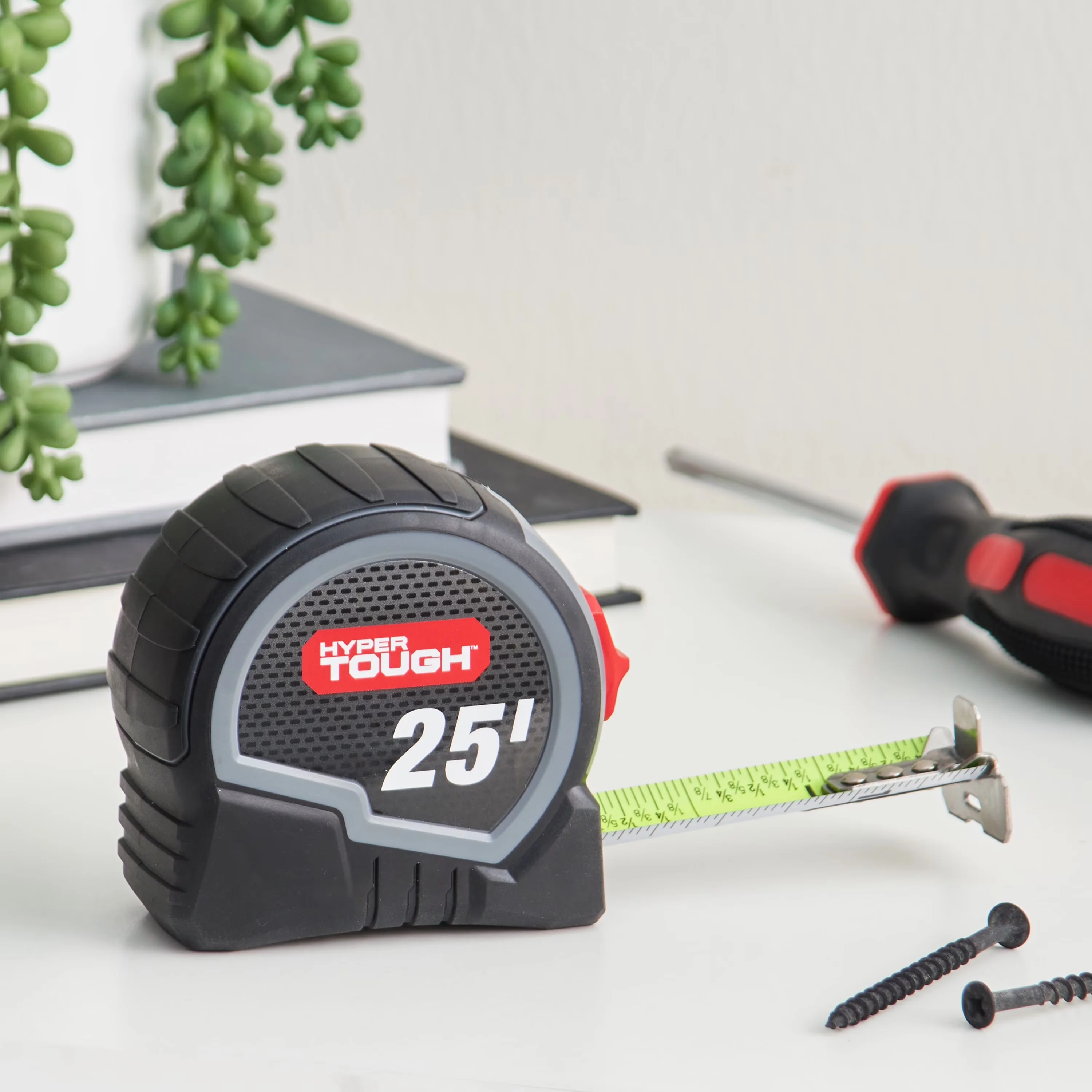 Professional Measuring Layout with 25ft. Wide Blade Steel Tape Measure, Printed fractional graduations - Steel Gray Model 141EEB