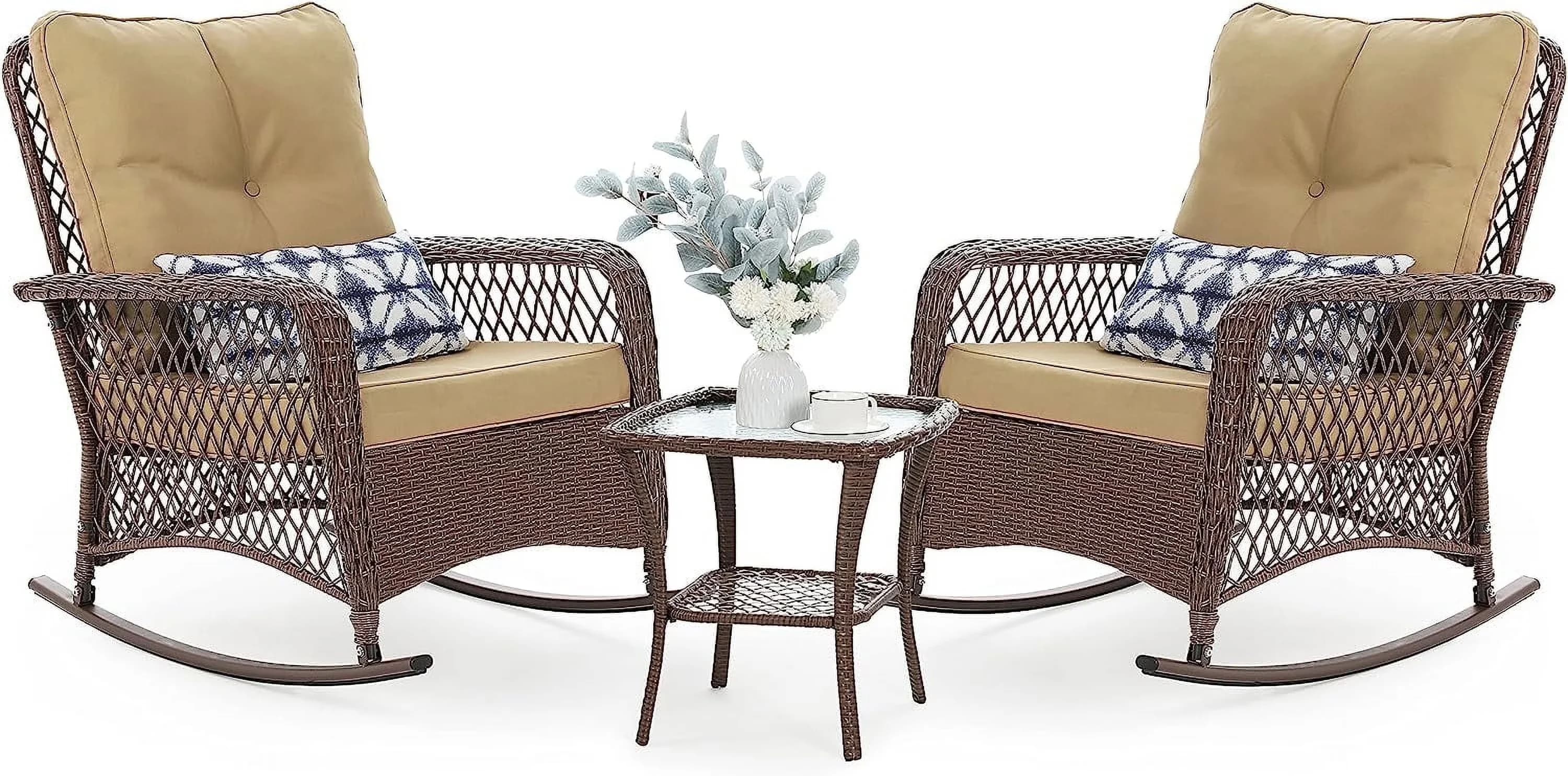 Patio Dining Set Compact with Weatherproof, Wicker Furniture, Thickened Cushions and Table - Beige Wicker Model DC153A
