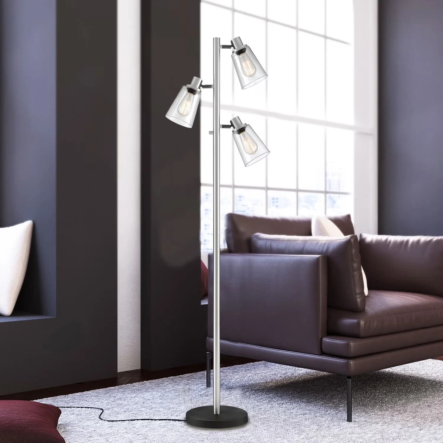 Innovative Floor Lamp with Incandescent, Industrial, Standard Lamps - Silver, Black, Multicolor Metal Model 606896