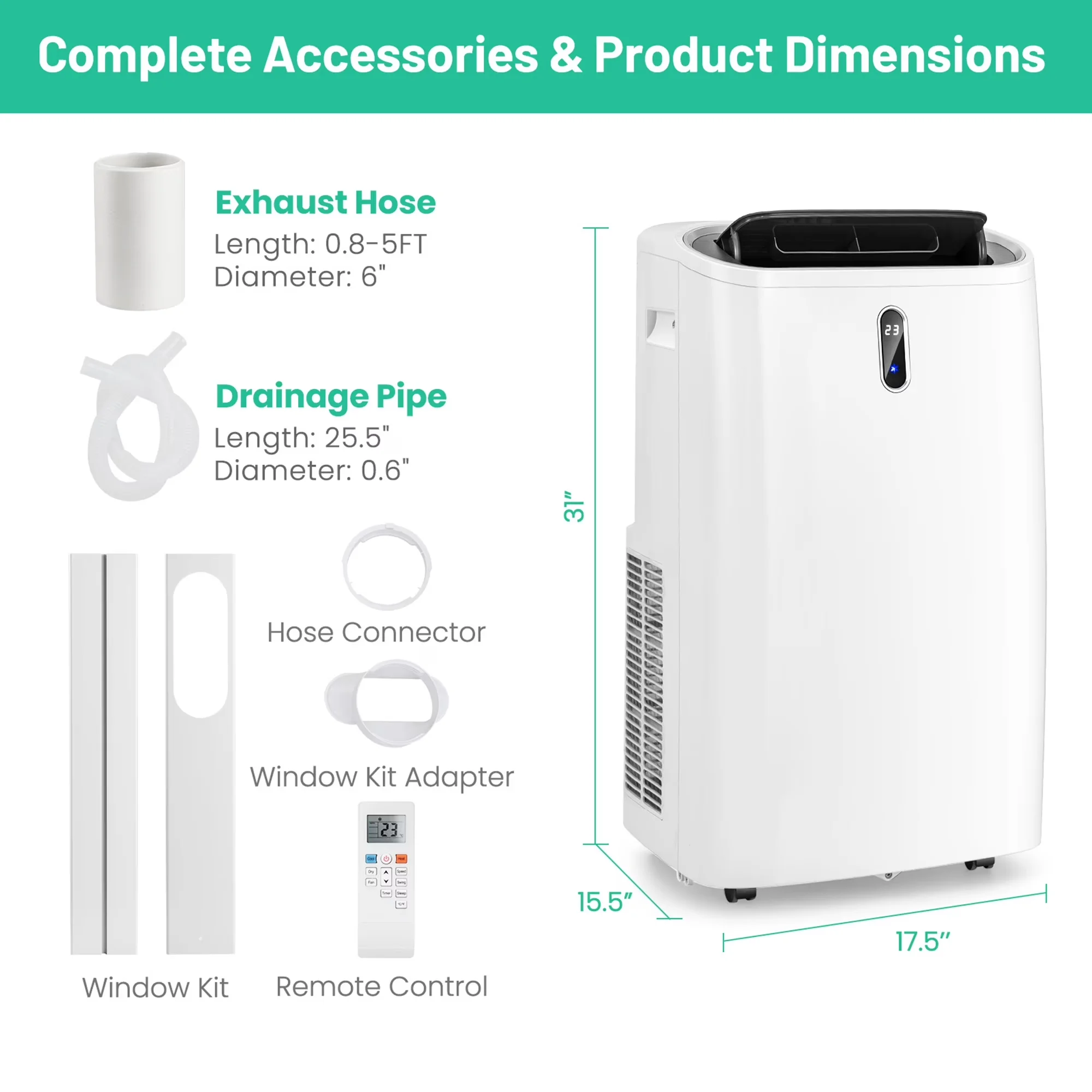 Compact Air Conditioner with 12000 BTU, Automatic Shut-Off, Remote Controlled - White Model 3D0C71