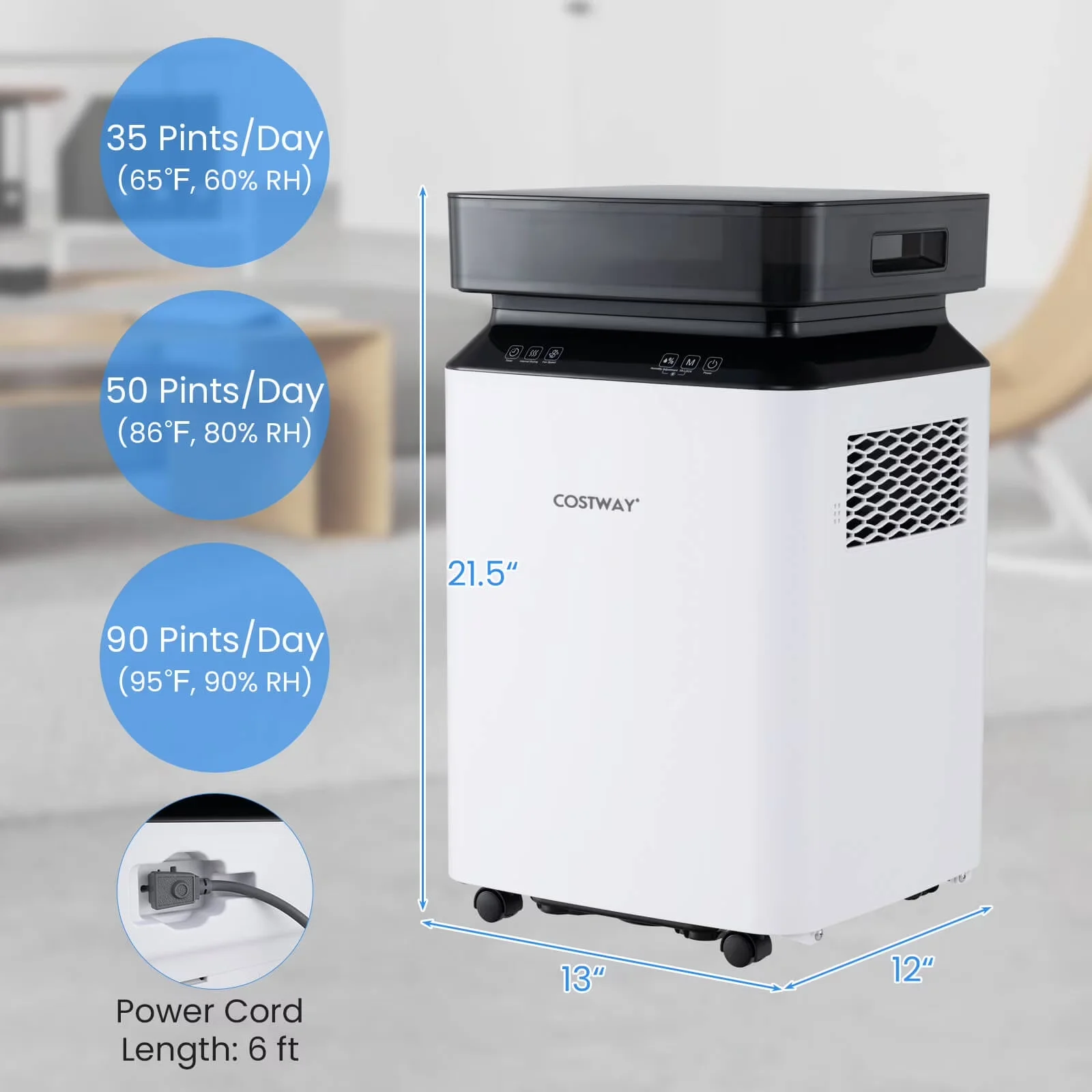 Essential Dehumidifier with 90-Pint - White for General Purpose Model F0F7BD