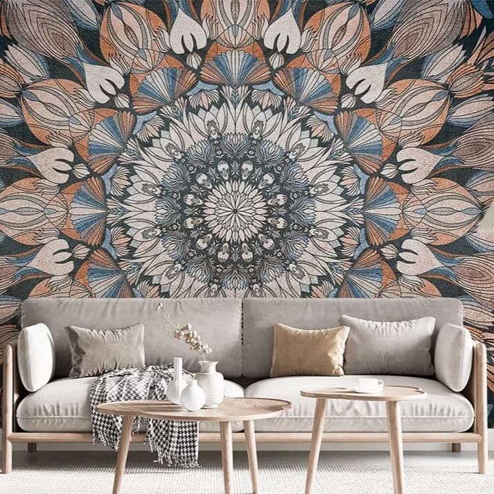 Quality Wallpaper Wall Decals Wall Covering with Uv Resistant, Removable, Geometric Mandala - Beige Peel & Stick Foil Model F1F90B