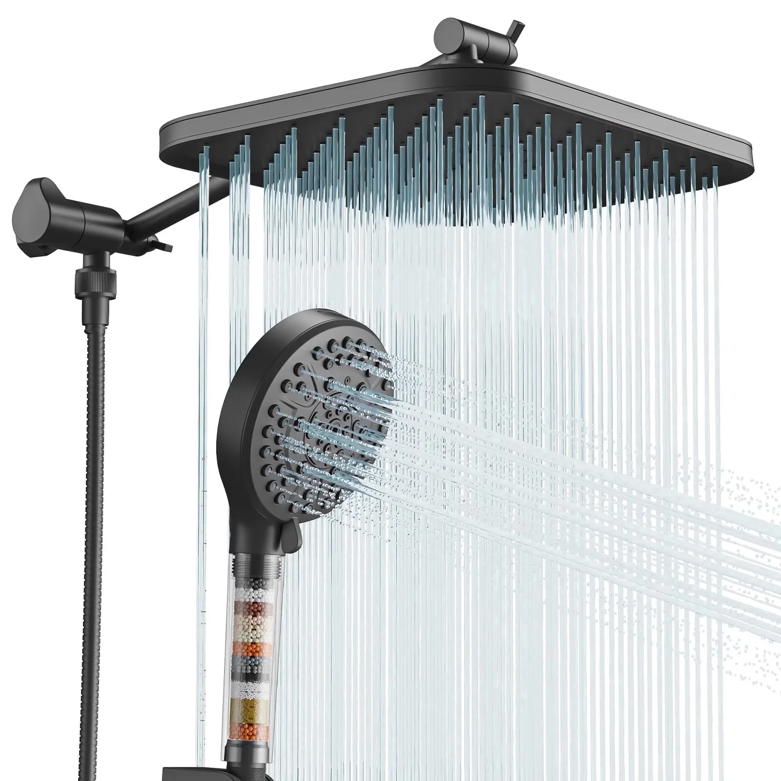 Compact Shower Head with Self-Cleaning, Simple Installation, 71" Hose - Black Abs Model 897FBC