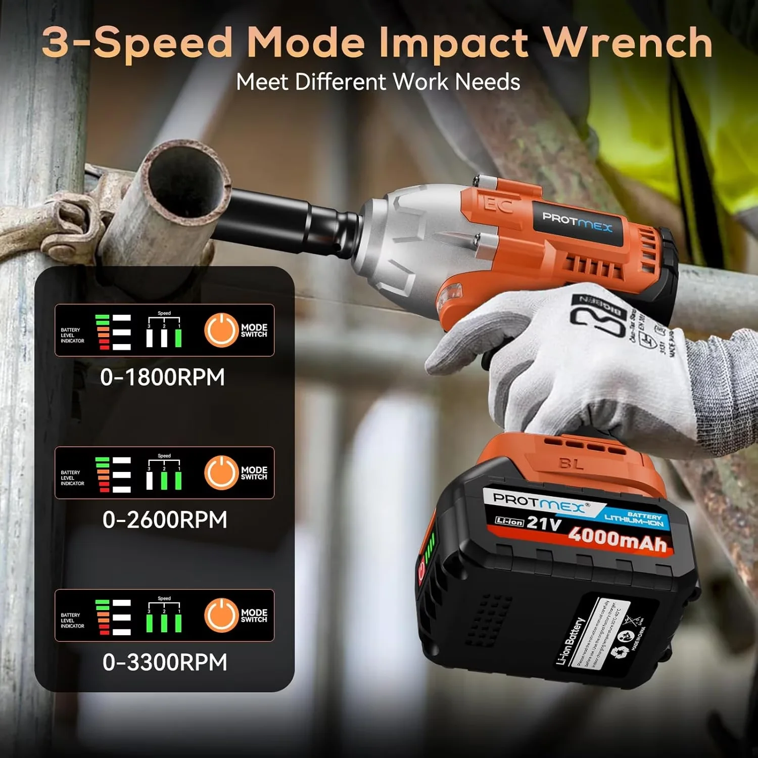 Stylish Air Tools Compressor with Battery, 21V, Cordless Impact Wrench for Car - Model 8748C5