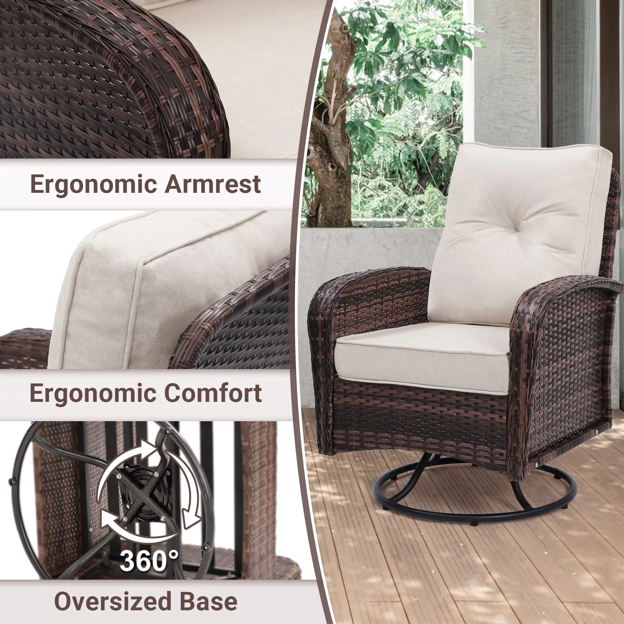 Innovative Patio Chair with Weather-Resistant, Outdoor Swivel Wicker Glider Set - Wicker, Rattan Brown for Garden Model 43CEB3