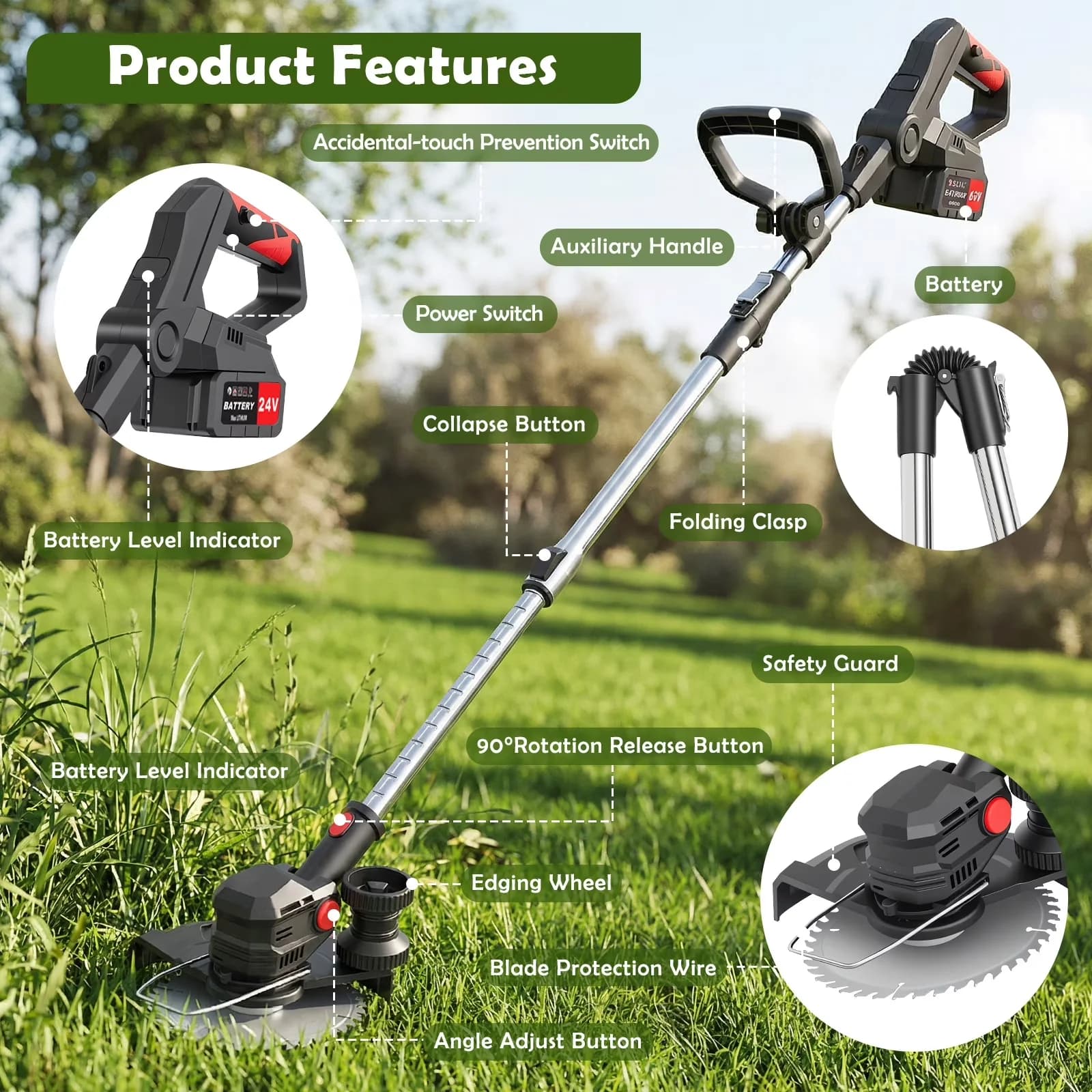 String Trimmer Efficient with Battery, 24V, 4.0Ah Cordless Weed Wacker - Model 4A494B