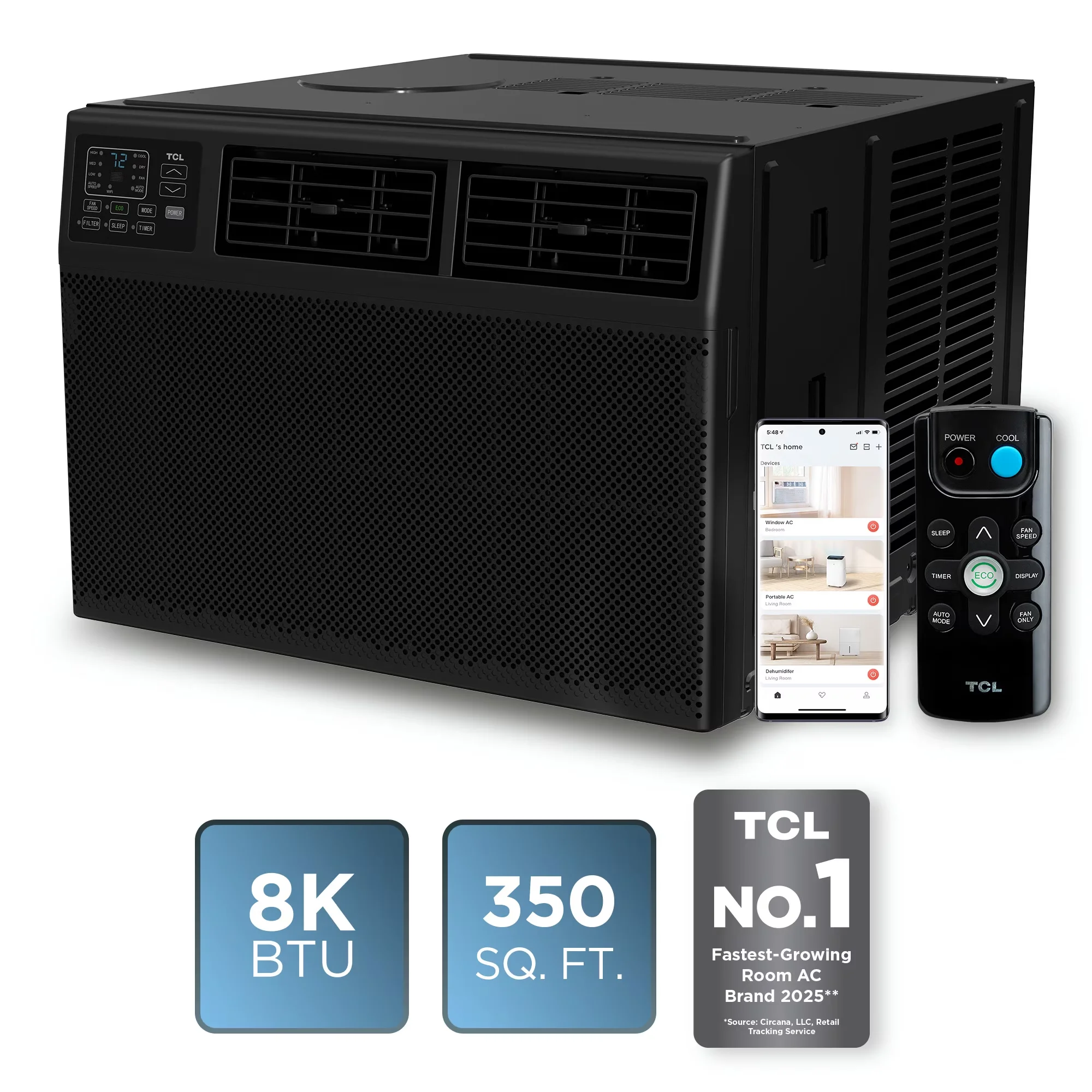Compact Air Conditioner with 8000 BTU, Smart Technology Capable, 8000 BTU Smart Window (Black) - Model D4A38C
