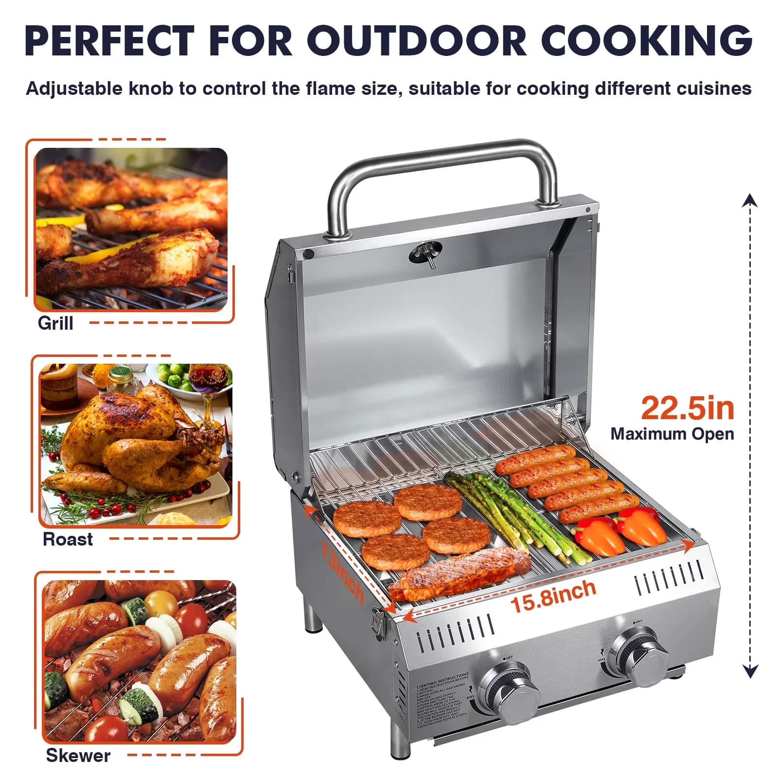 Gas Grill Modern with 20000 BTU, Portable, Rust Resistant - Stainless Steel Model CB7788