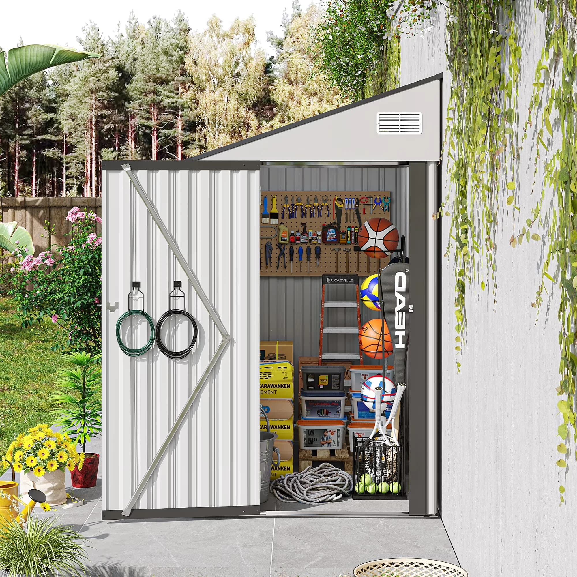 Quality Shed with Lockable Door, Rot Resistant - White Steel for Patio Model 49CEEB