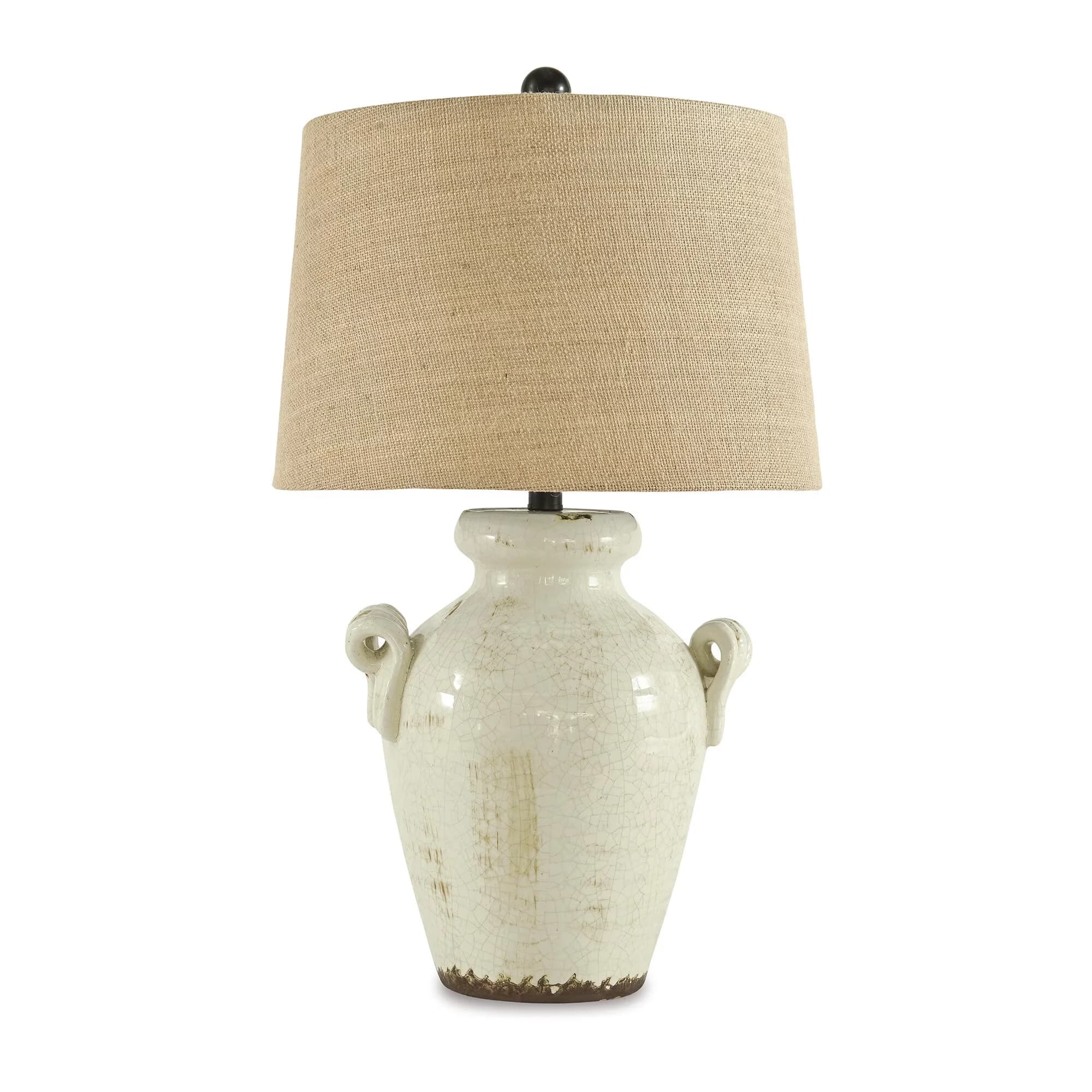 Sleek Table Lamp with Incandescent, Cottage, Casual Emelda Cream - Brown Ceramic Model 5CE92A