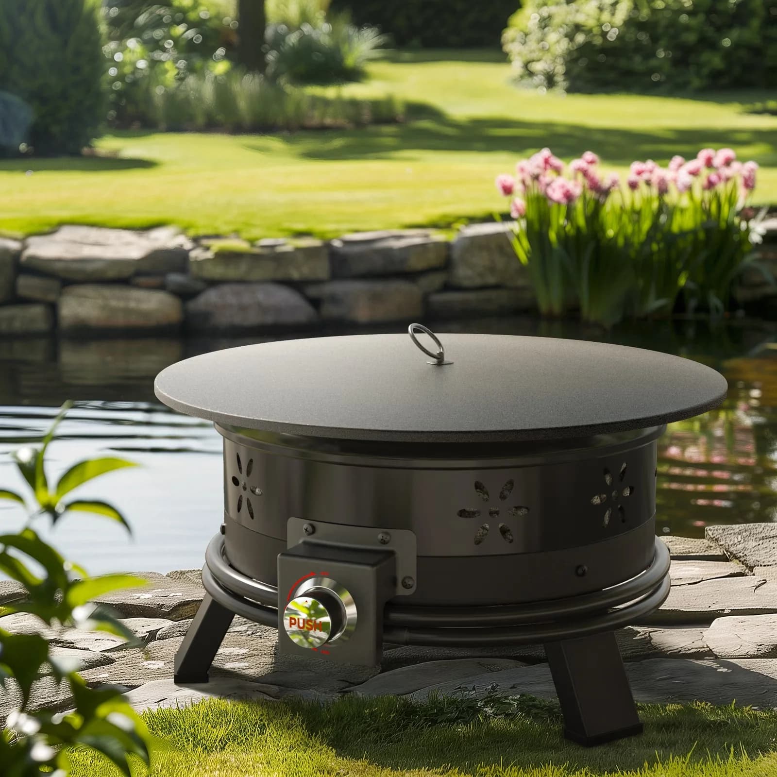Durable Outdoor Heating with 58000 BTU, Portable, Grill - Iron + Stainless Steel + Cold Rolled Plate Black Model 107F2E