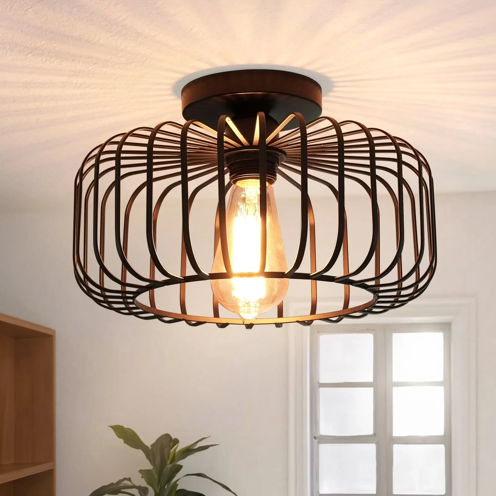 Sleek Ceiling Lights Fixture with LED, Industrial, Energy Efficient - Black Metal for Living Room, Bedroom Model 98365F