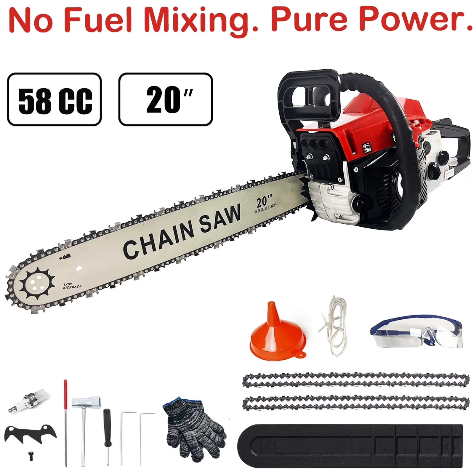 Modern Chainsaw with Automatic Chain Oiler, Chain Brake, 20-inch Gas - Red Model B95207