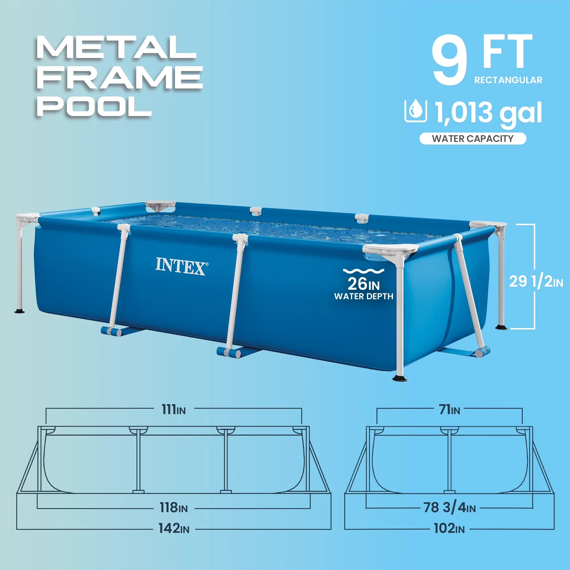 Innovative Above Ground Pool with Swimming, 2 x, Pool Size: 9.8 x 6.5 ft - Blue Model 35AB49