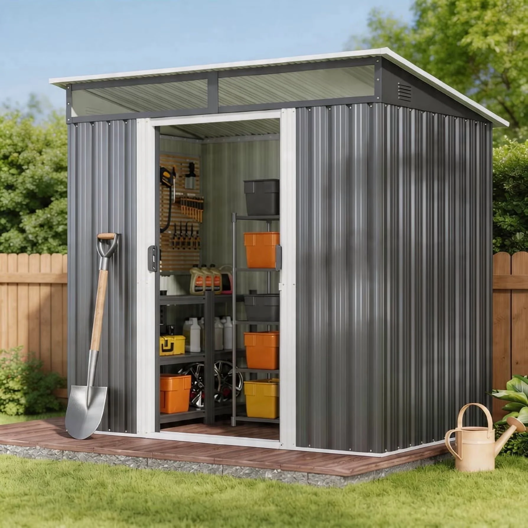 Professional Shed with Waterproof, 1 x Storage, Window - Gray Steel for Patio Model B3AA4D