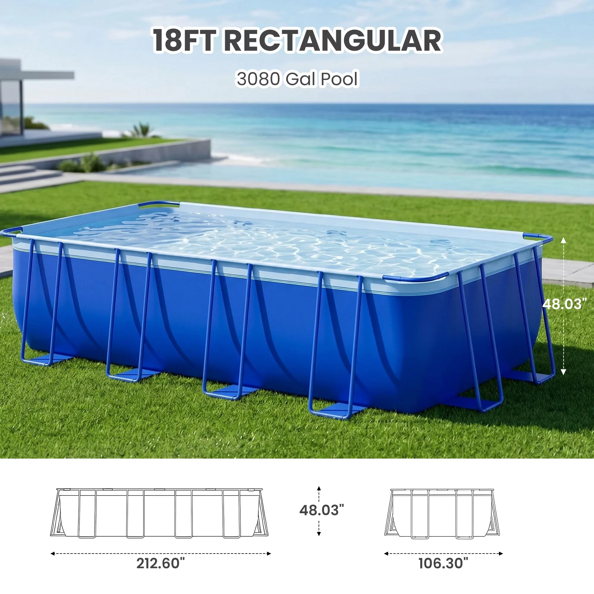 Reliable Above Ground Pool with Puncture Proof, Fade Resistant, Puncture Resistant - Blue Model 81F5C5