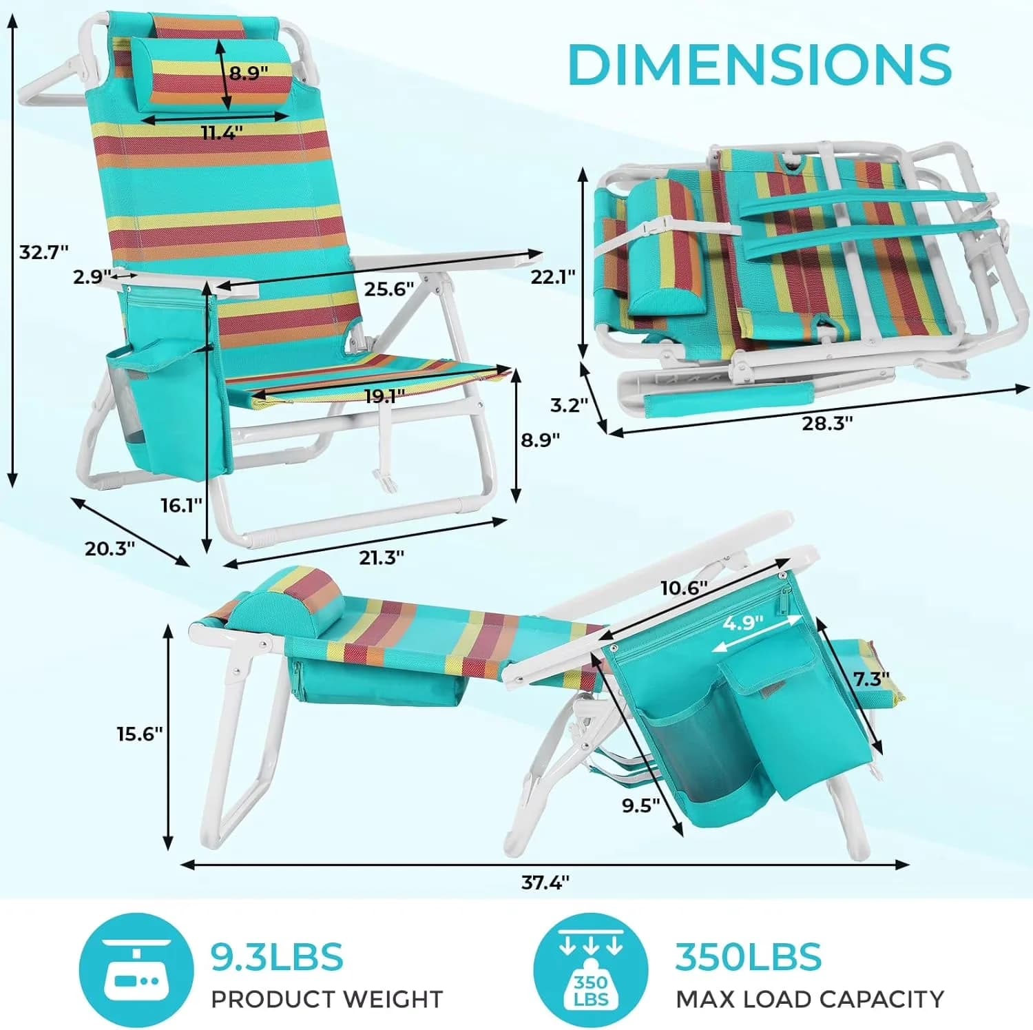 Premium Beach Chair with Folding, Adjustable, 2 Pack Backpack - Orange Model 7A39A5