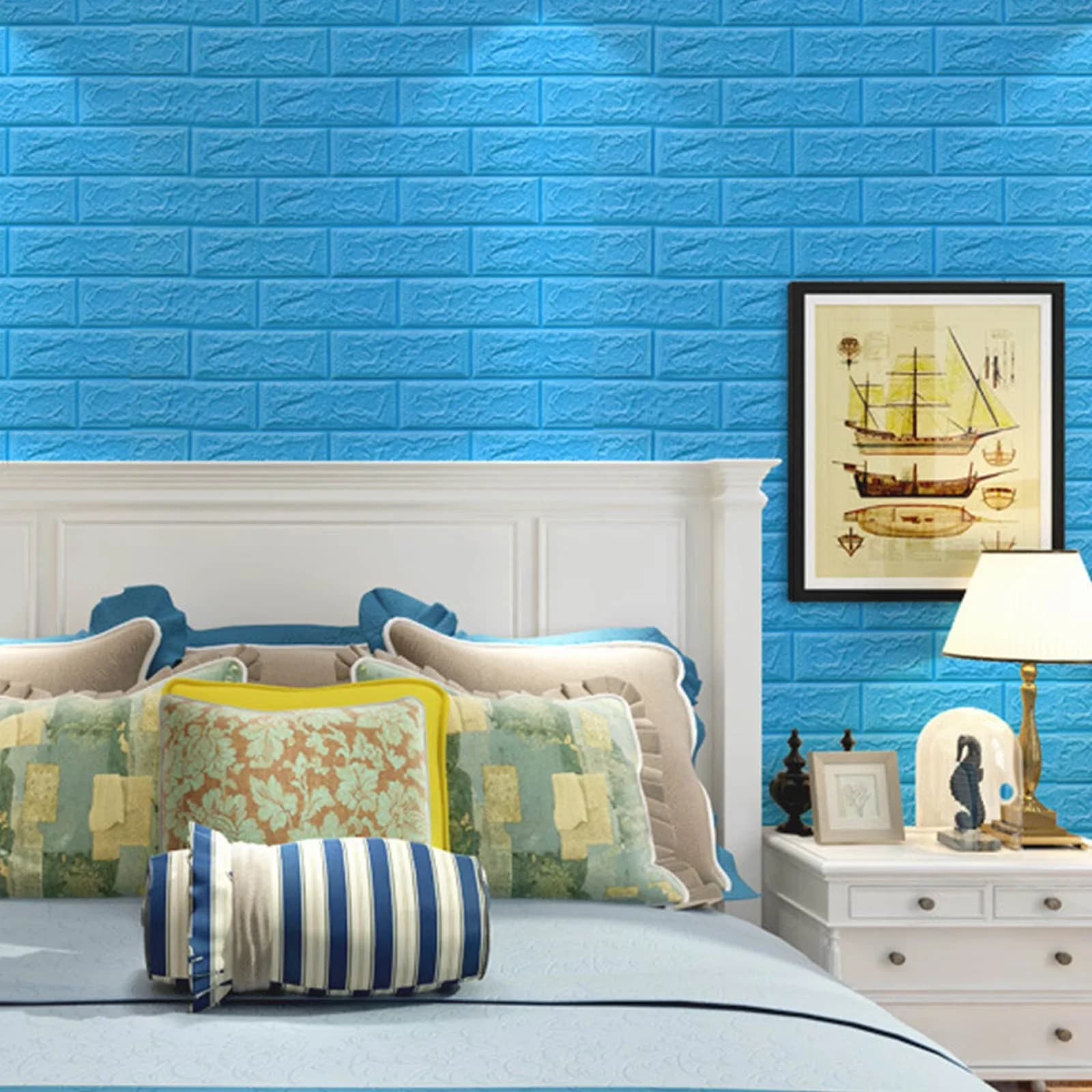 Reliable Wallpaper with Waterproof, Wall Panels - Sky Blue Eva for Bedroom, Bathroom Model D80776