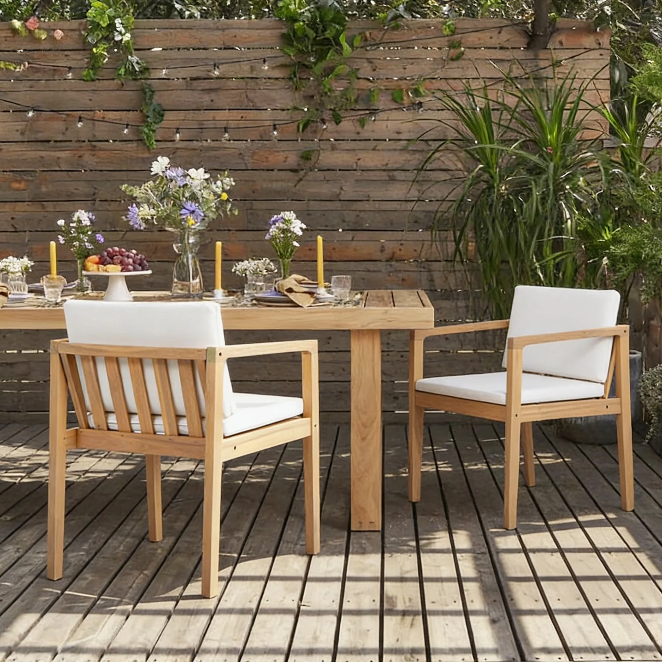 Durable Patio Chair with Weather-Resistant, Modern, Set of 2 - Acacia Wood + Cushion Brown Model C05F4F
