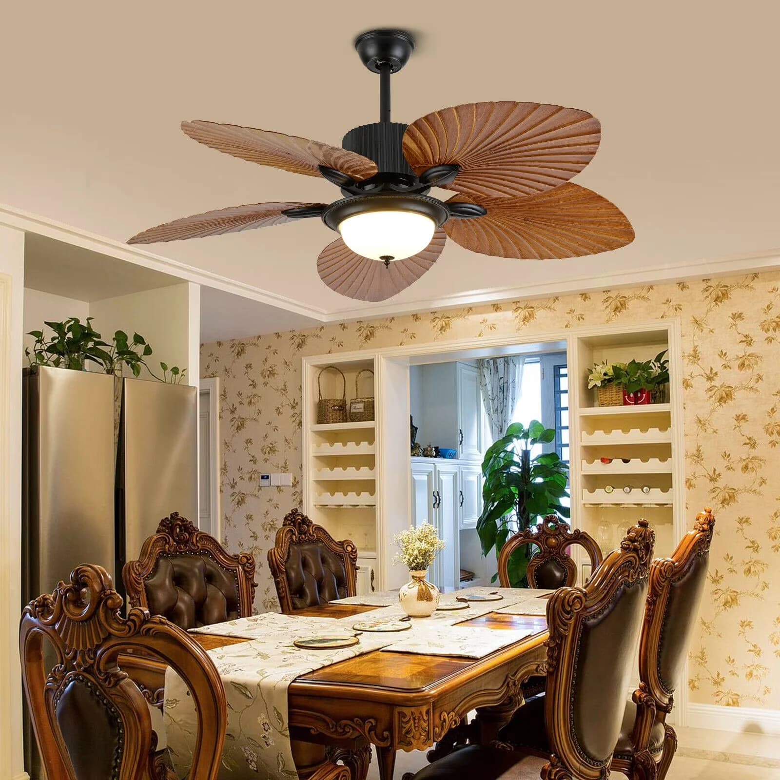 Ceiling Fan Efficient with LED, Remote Controlled, Dimmable - Brown Acrylic Model B5FDE9