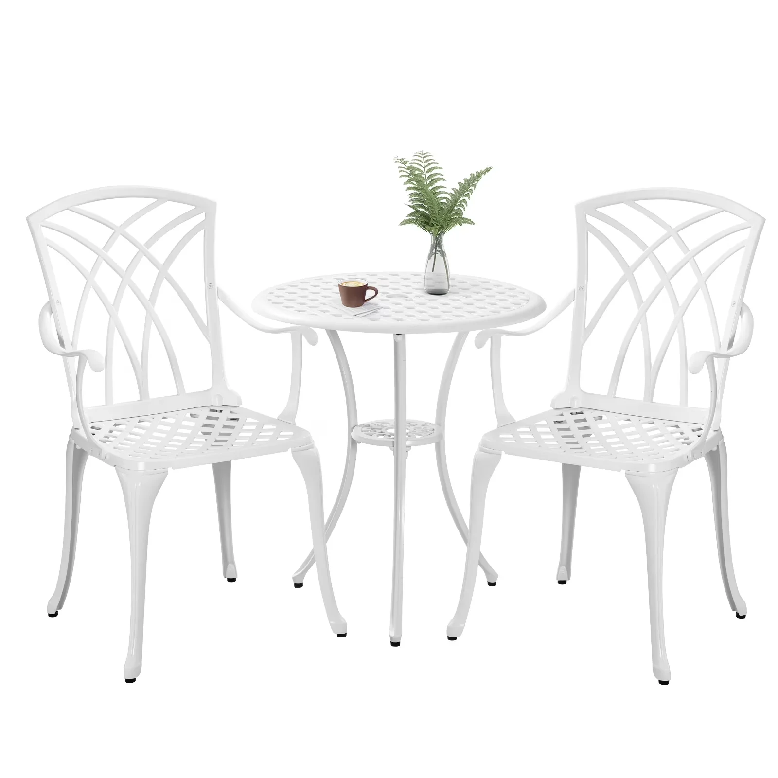 Patio Dining Set Premium with Weather-Resistant, 1.97"Umbrella Hole - White for Garden Model 886163