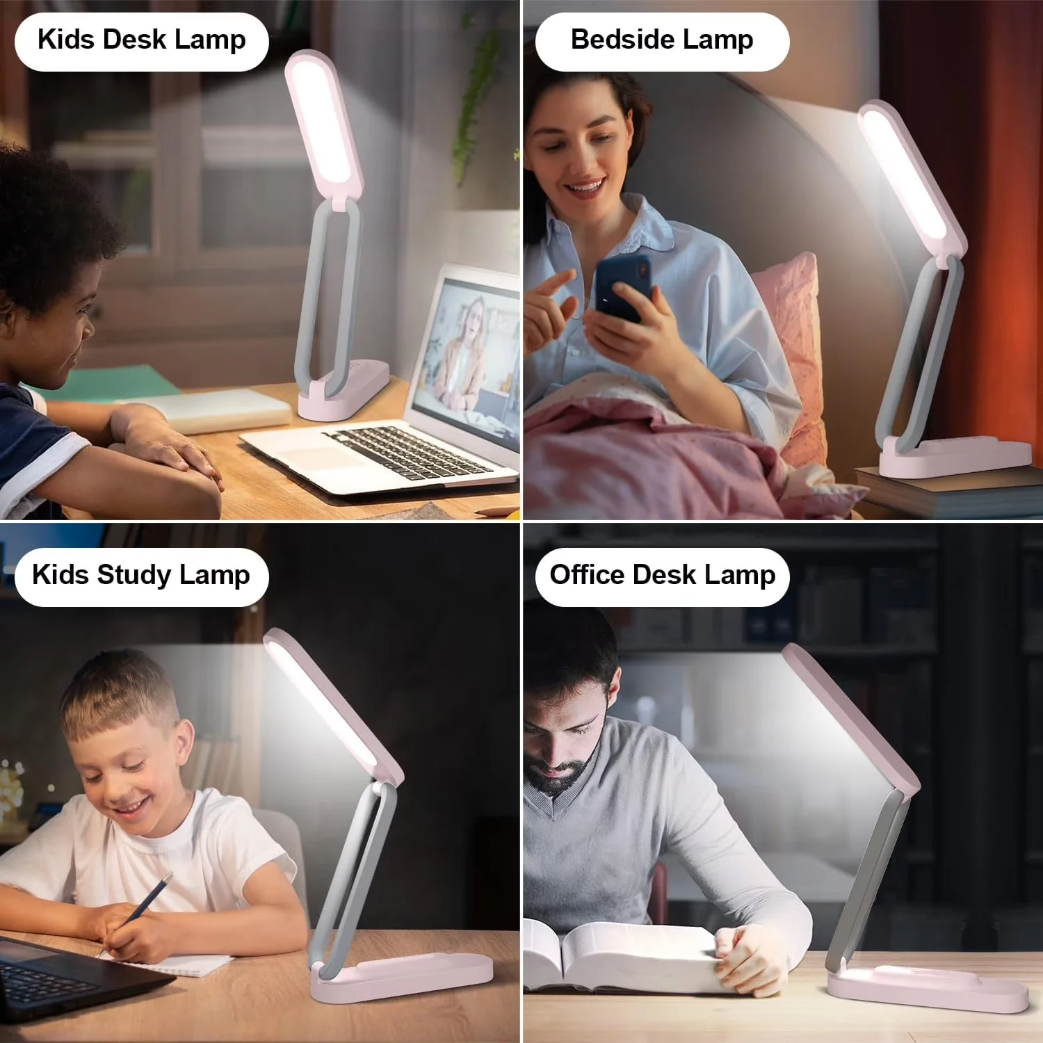 Essential Desk Lamp with LED, Battery, Dimmable - Pink for Office, Home Model 523E4F