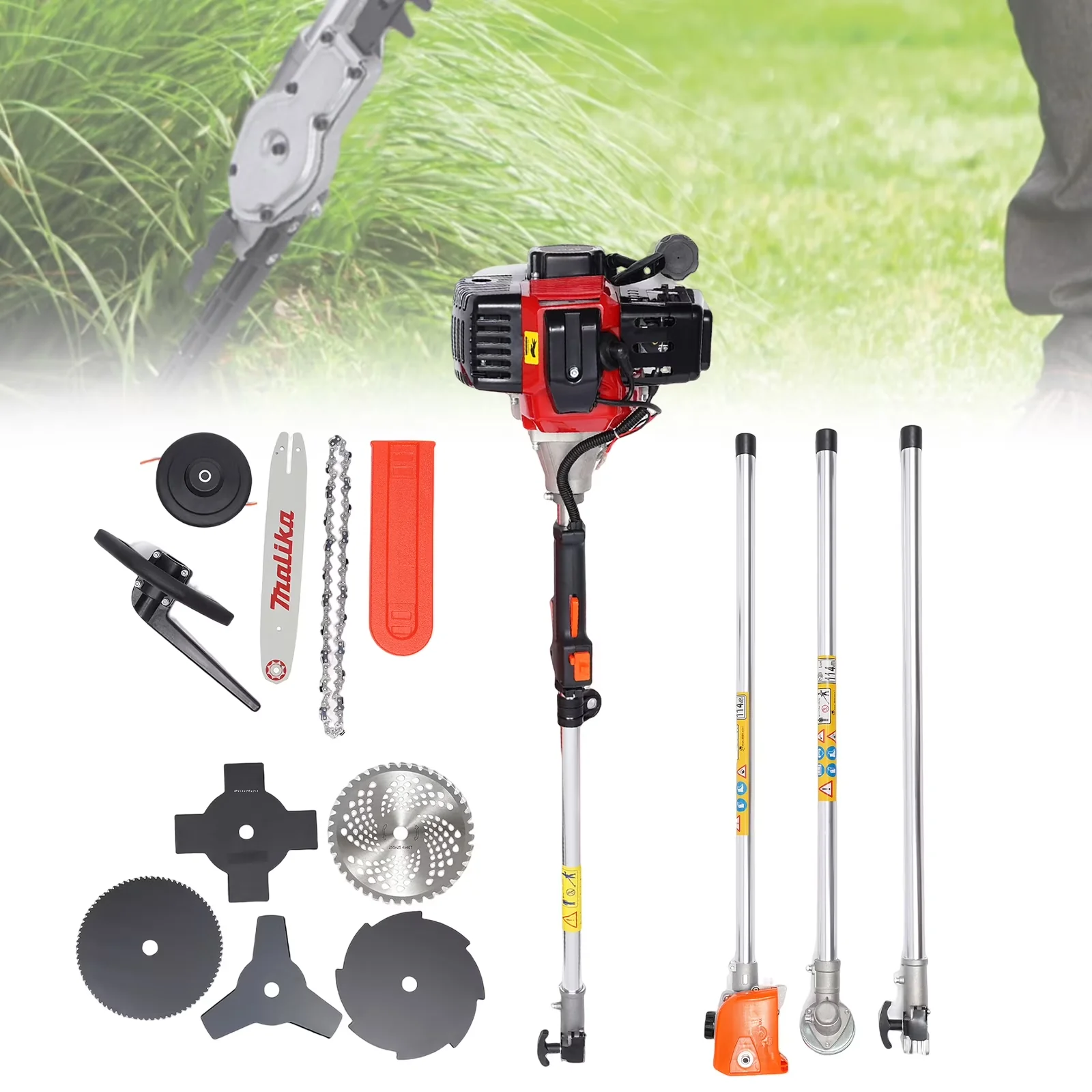 Compact String Trimmer with Bevel Adjustment, Cord Lock - Red 6500 - Ergonomic Design Model 822C15