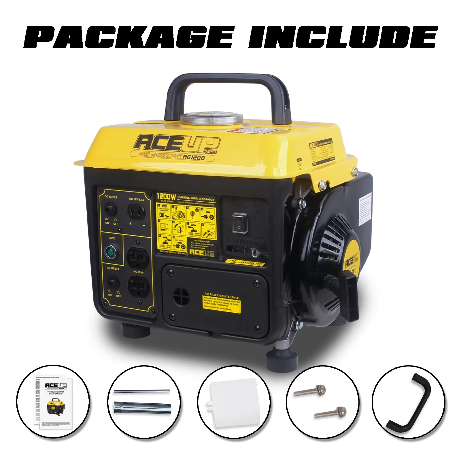 Classic Generator with 1200W, On Indicator Light, 1200W Gas Powered - Easy to Use Model 10ED88