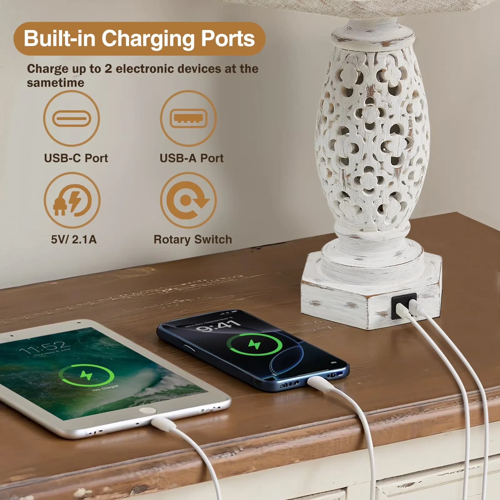 Lamp Set Quality with LED, Standard Lamps, Energy Efficient - Resin White Model 9E48BE
