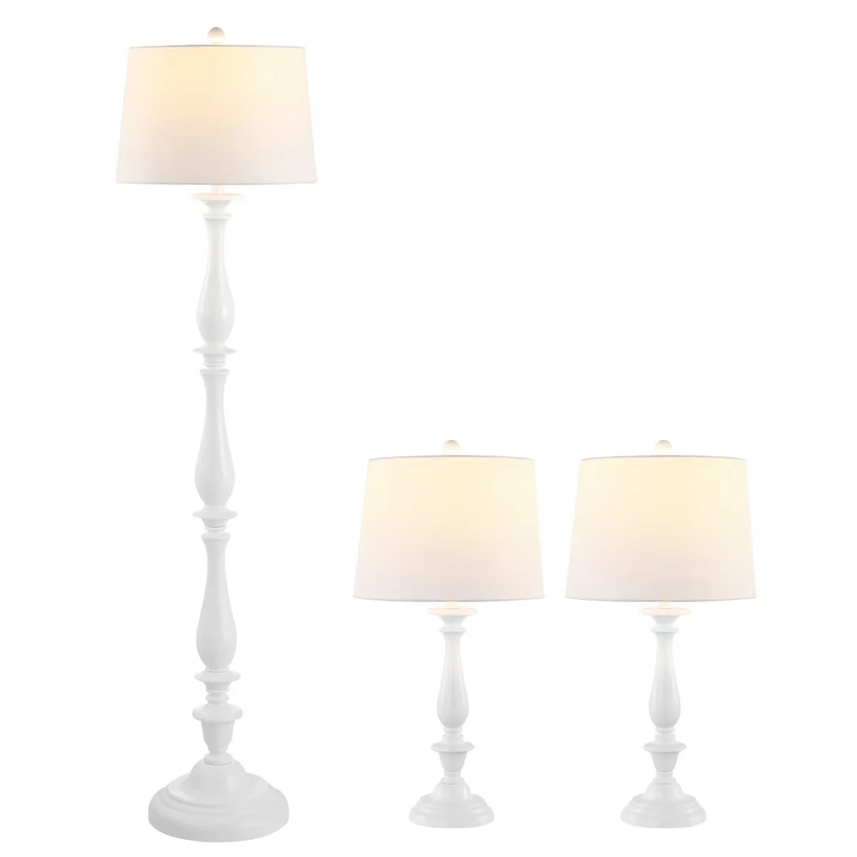 Professional Lamp Set with LED, Farmhouse, Bessie Classic Floor and Table Lamps - White Plastic Model 0ECD43