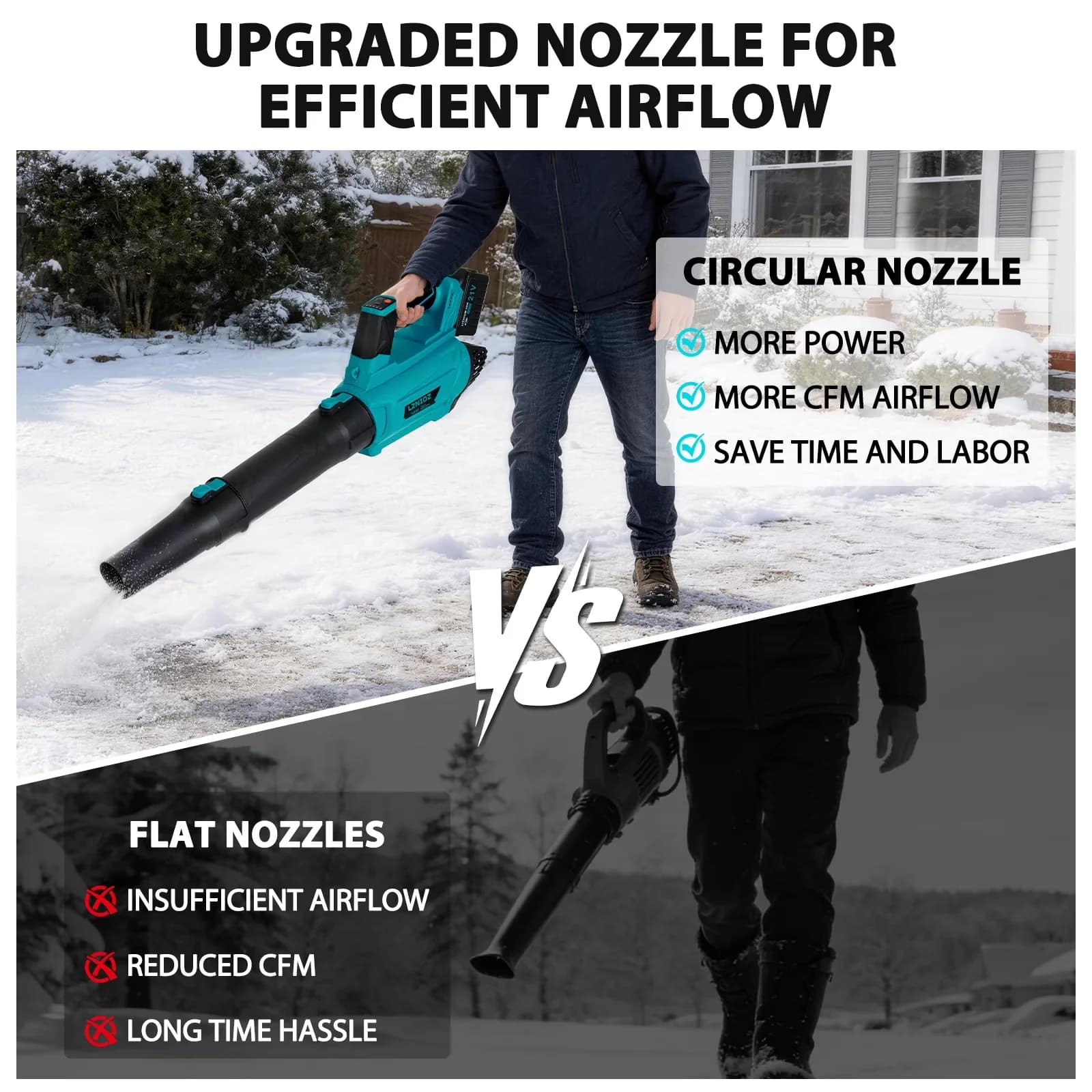 Modern Leaf Blower with Battery, 21V, 21V Cordless 580 CFM 200 mph - Sleek Profile Model D3611A