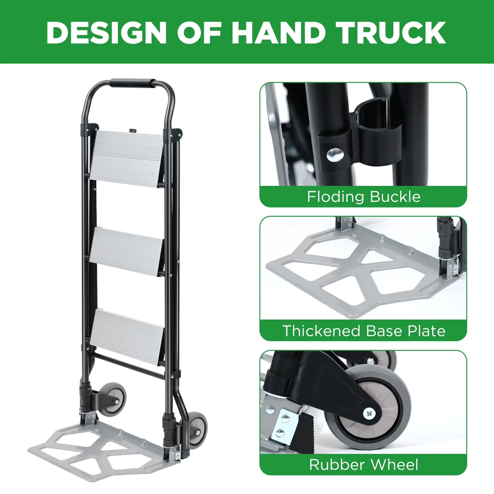 Quality Ladders And Step Stool with Metal Frame, 2 in 1 Ladder & Hand Truck - Black Steel Model F67A51