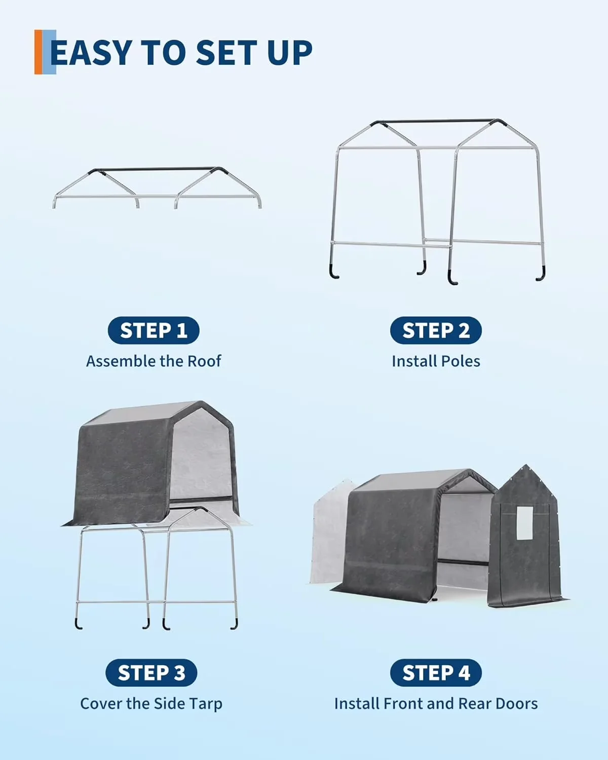 Classic Shed with Waterproof, Size: 6Ft x 8Ft x 7Ft, Frame Material: Metal - Beige Pe Tarp Model EFF56F
