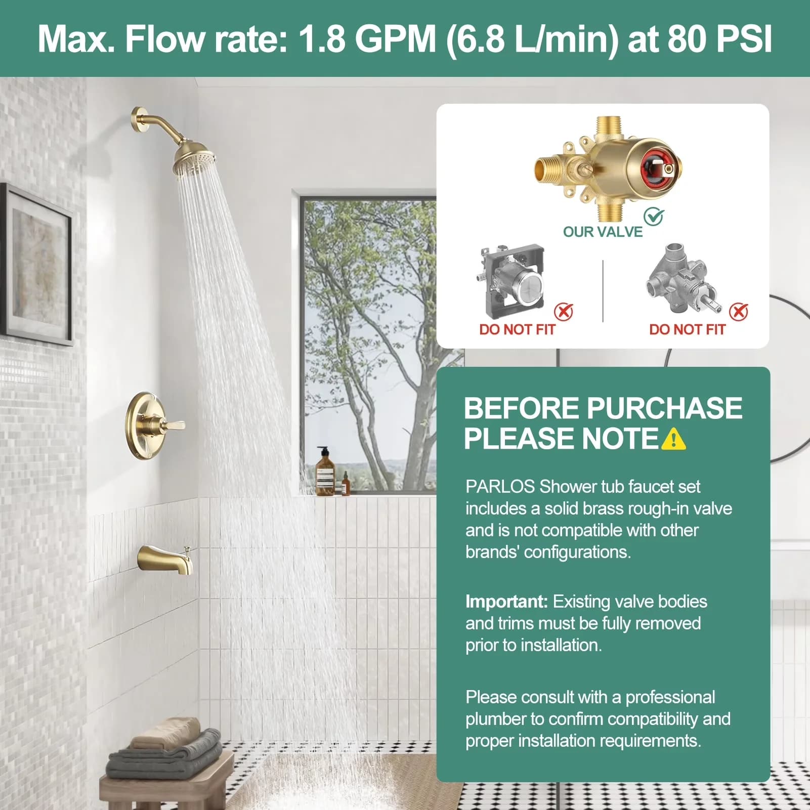 Shower Head Quality with Easy To Clean, Pressure Balance - Brushed Gold Brass Model CFED72