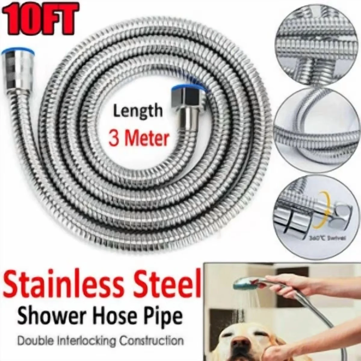 Classic Shower Head with Flexible, Handheld, Useful for both indoor and outdoor use. - Stainless Steel Model 04EAE7