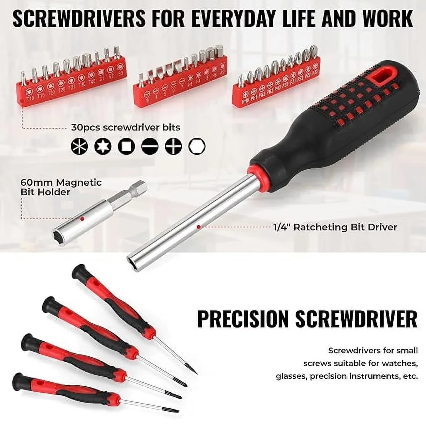 Professional Hand Tool Set with Compact, Pliers and Toolbox, Wrenches - Red for Home, Auto Model A717B2